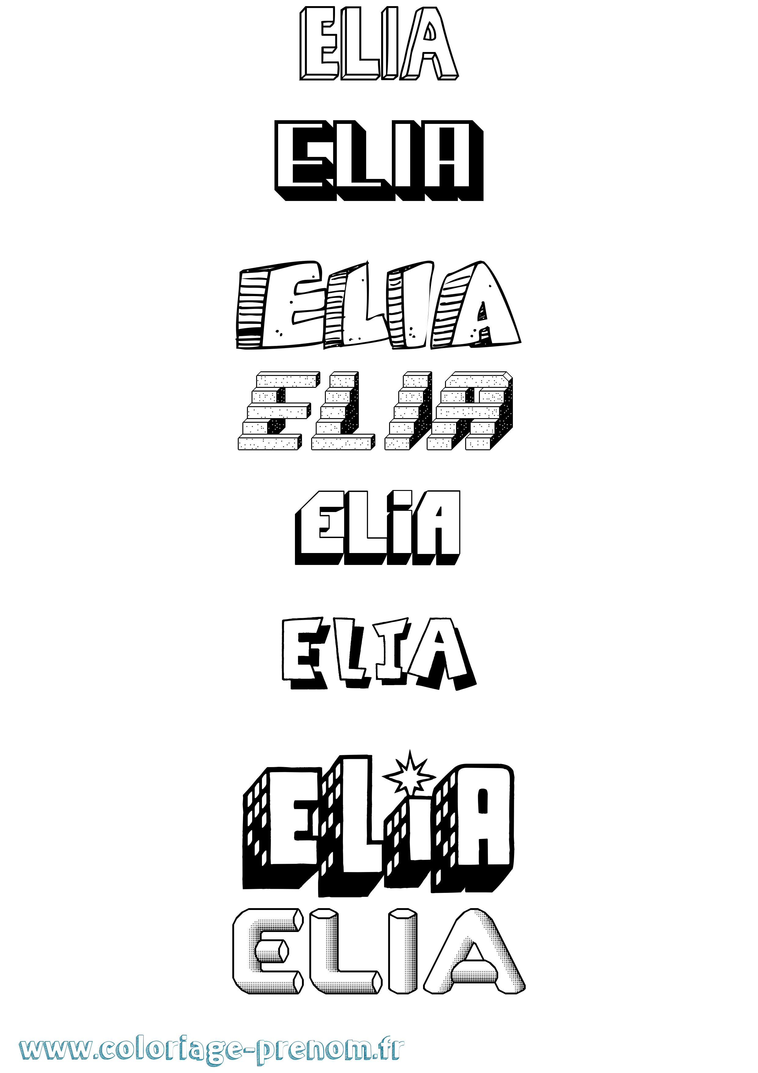 Coloriage prénom Elia Effet 3D