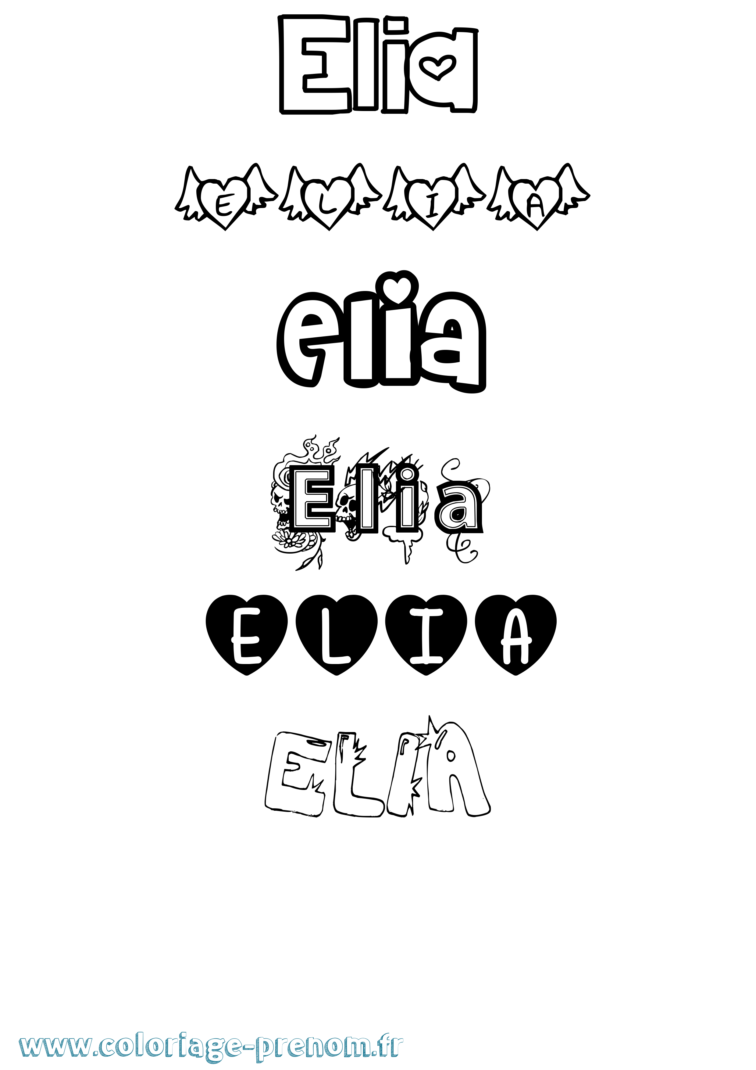 Coloriage prénom Elia Girly