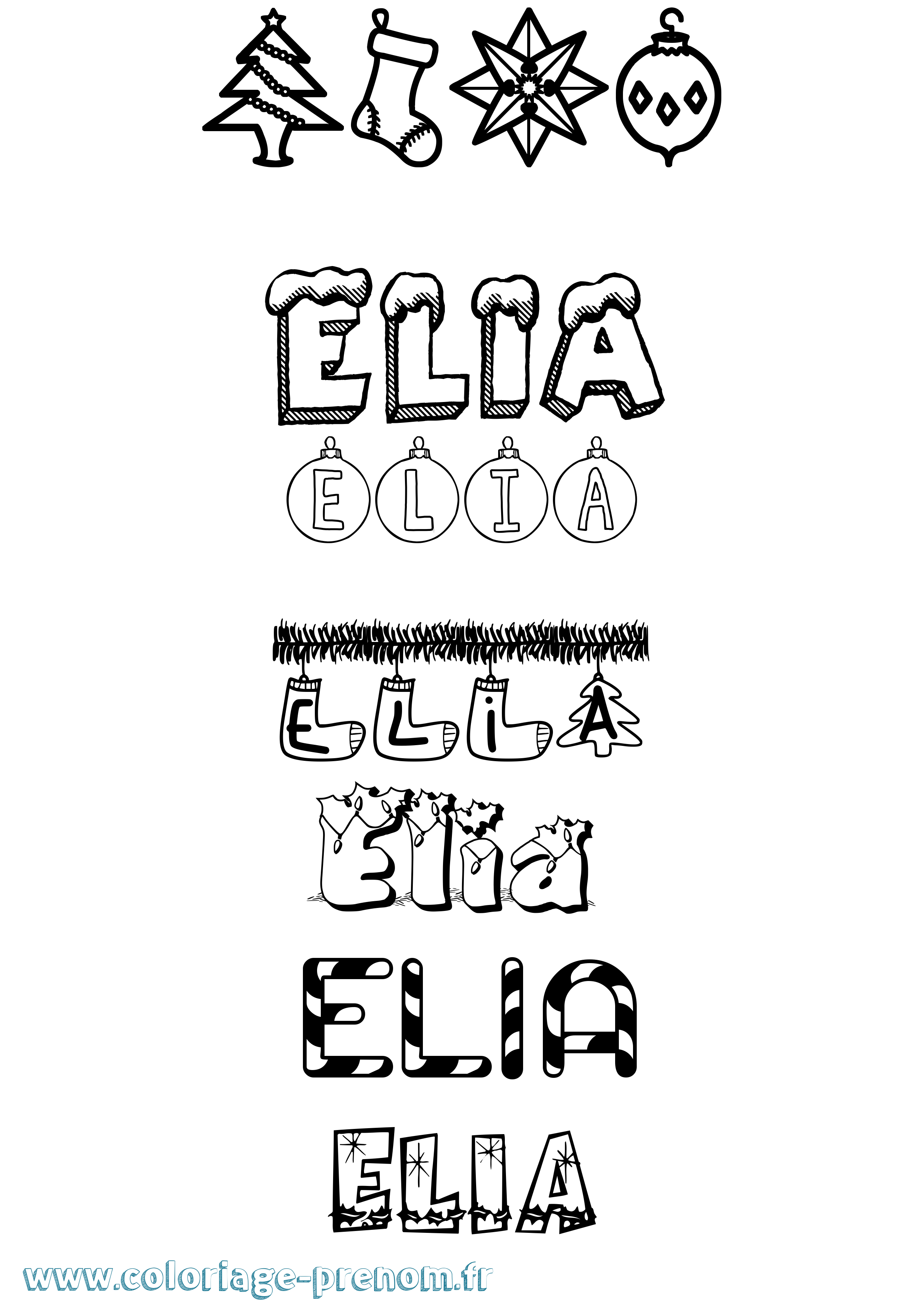 Coloriage prénom Elia Noël