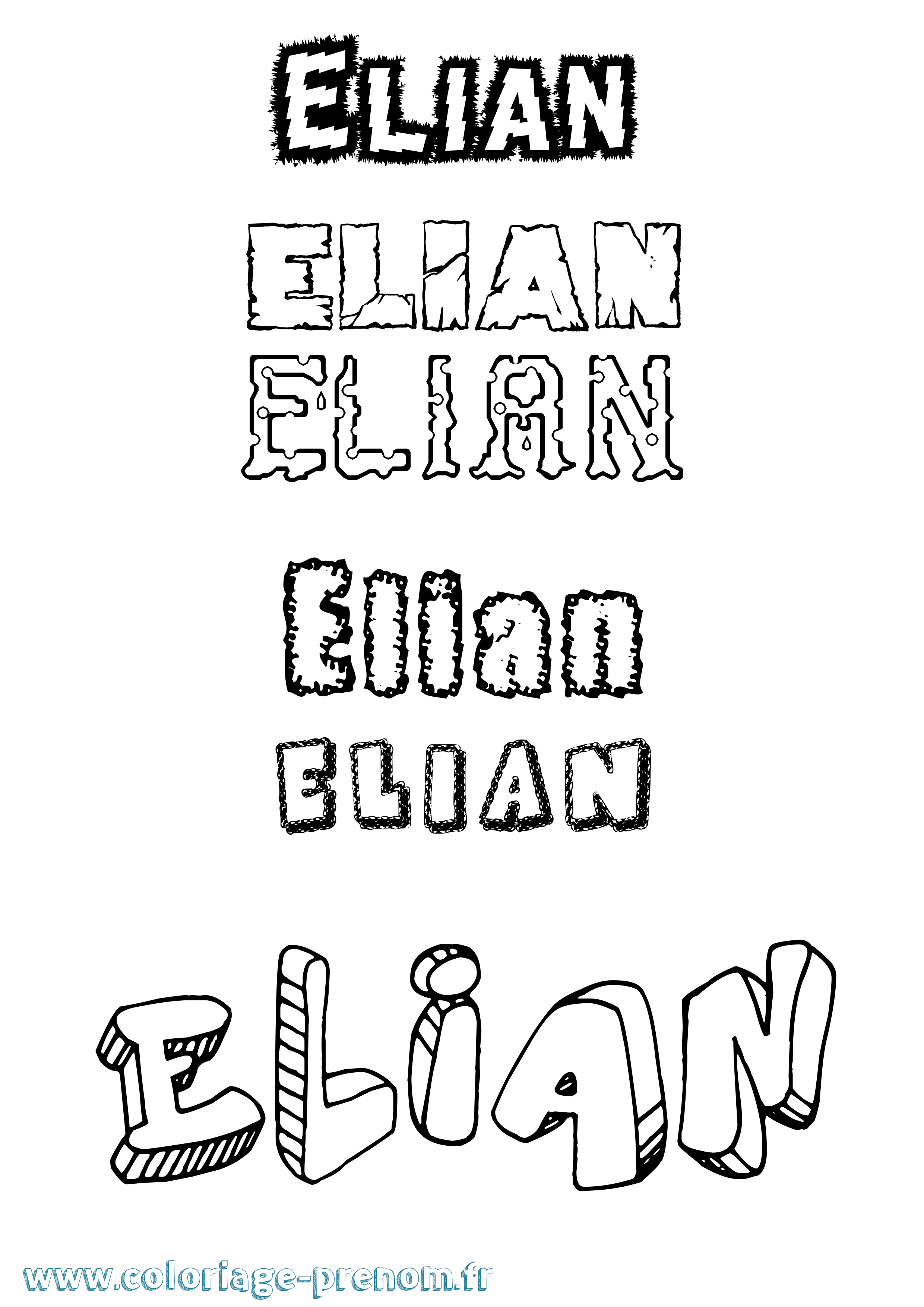 Coloriage prénom Elian Destructuré