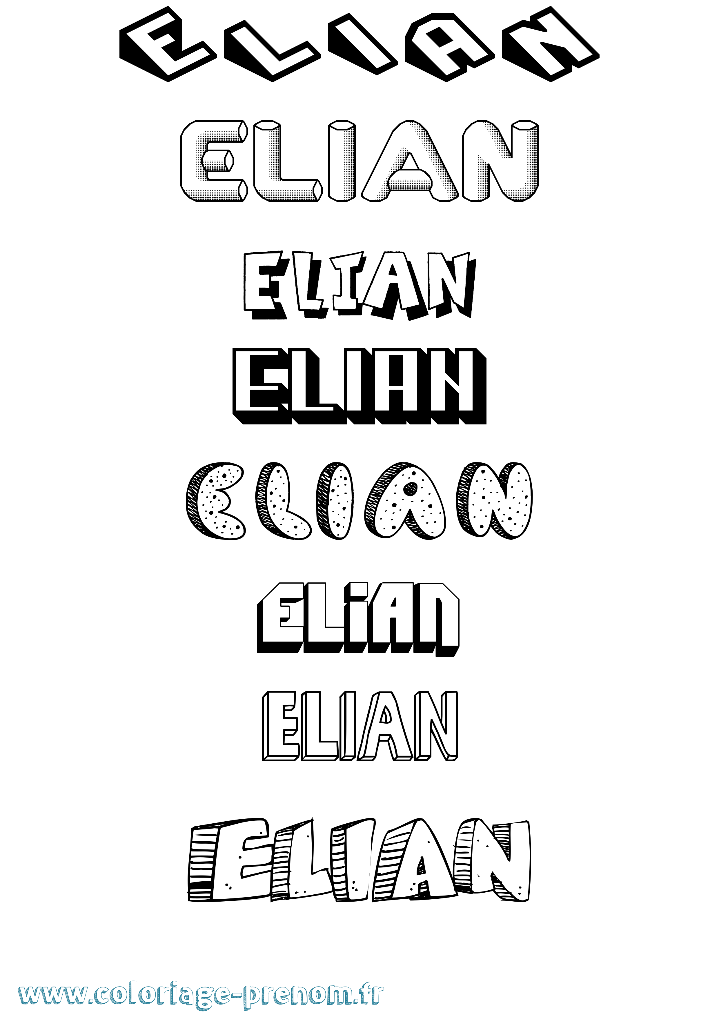 Coloriage prénom Elian Effet 3D
