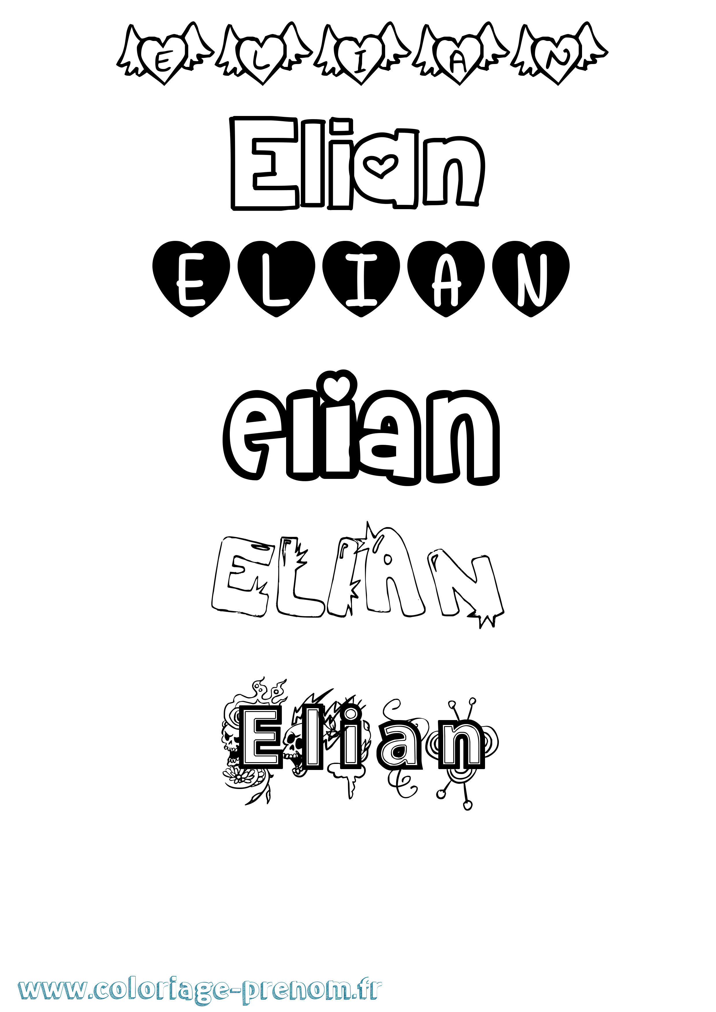 Coloriage prénom Elian Girly