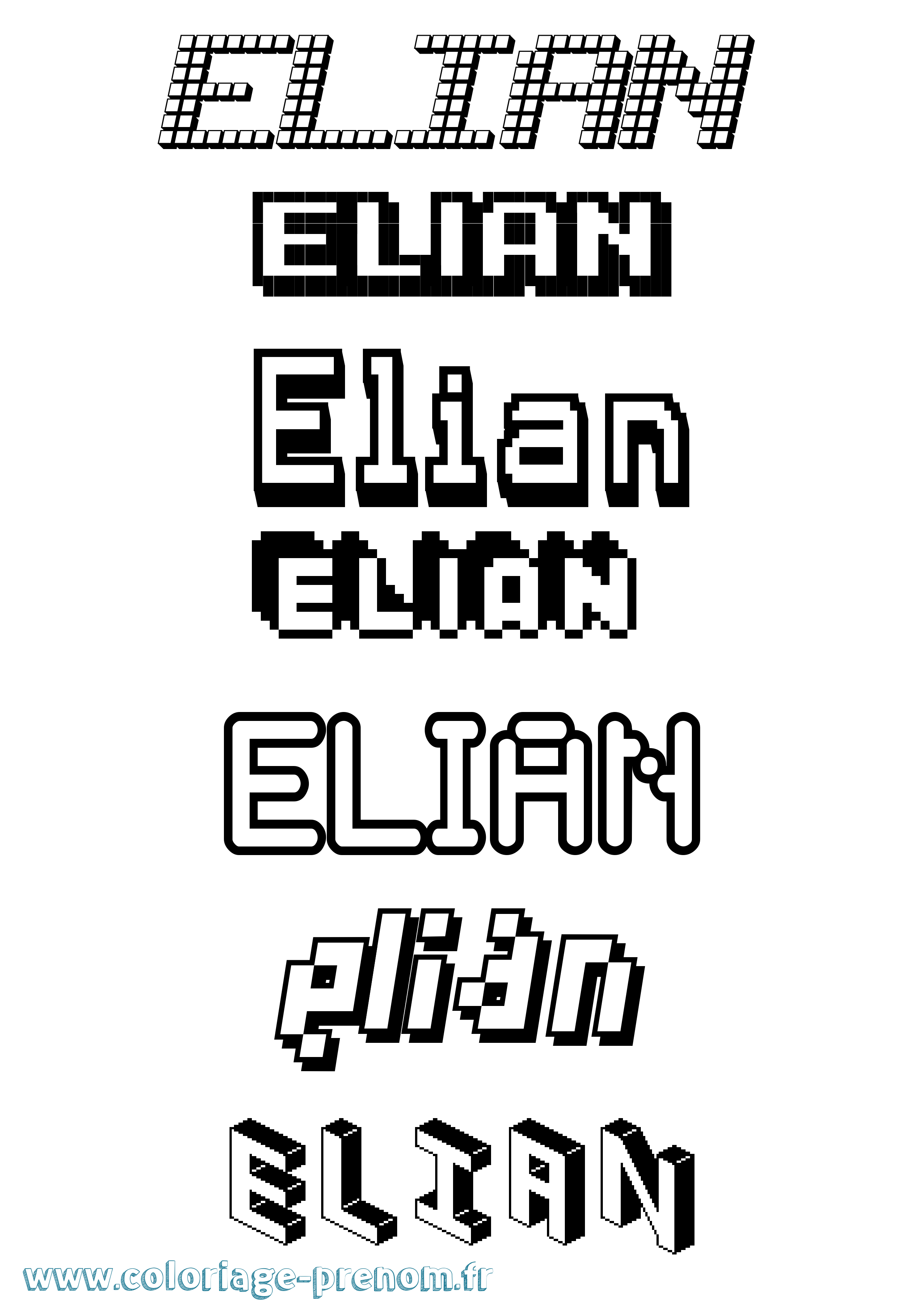 Coloriage prénom Elian Pixel