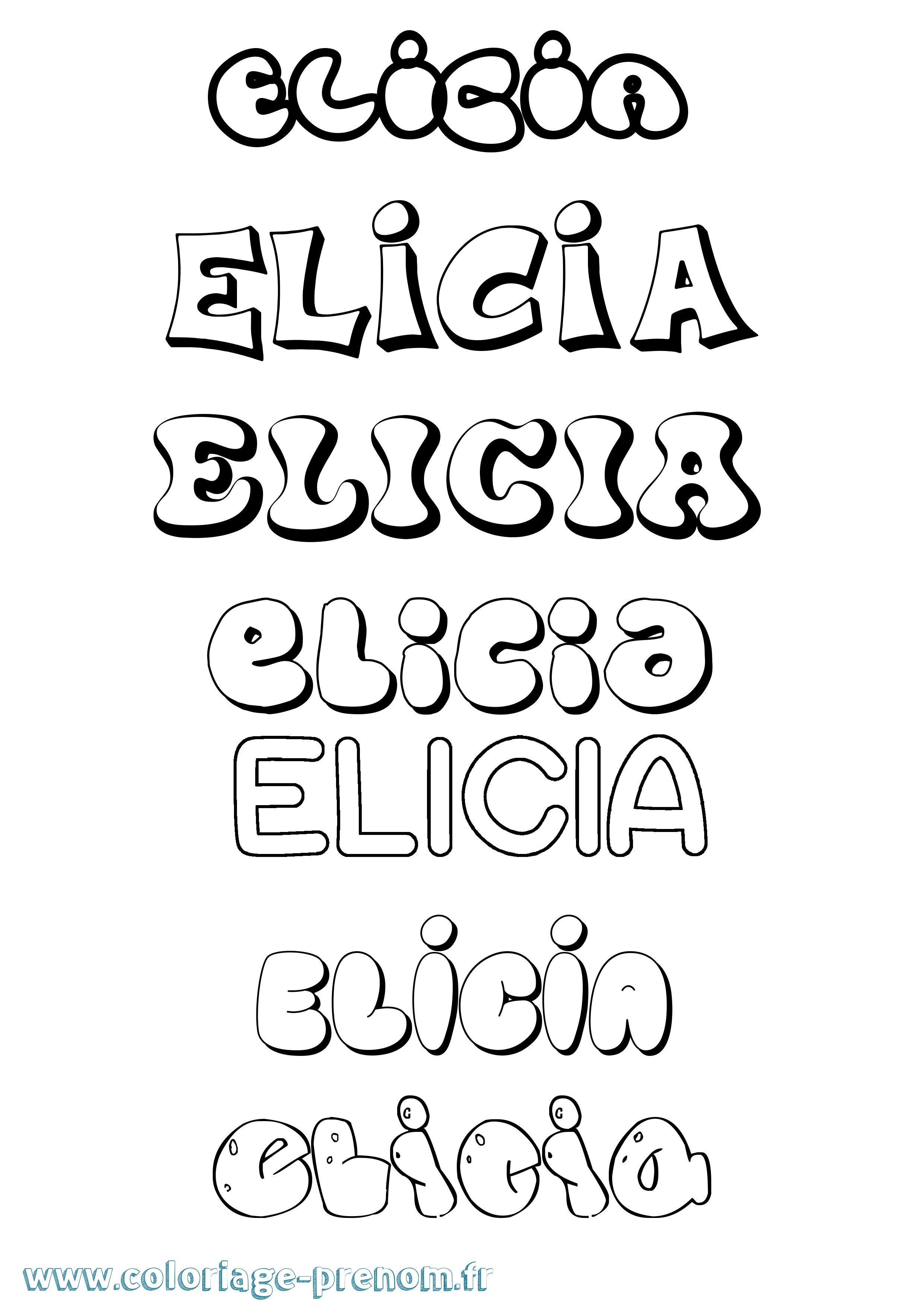 Coloriage prénom Elicia Bubble
