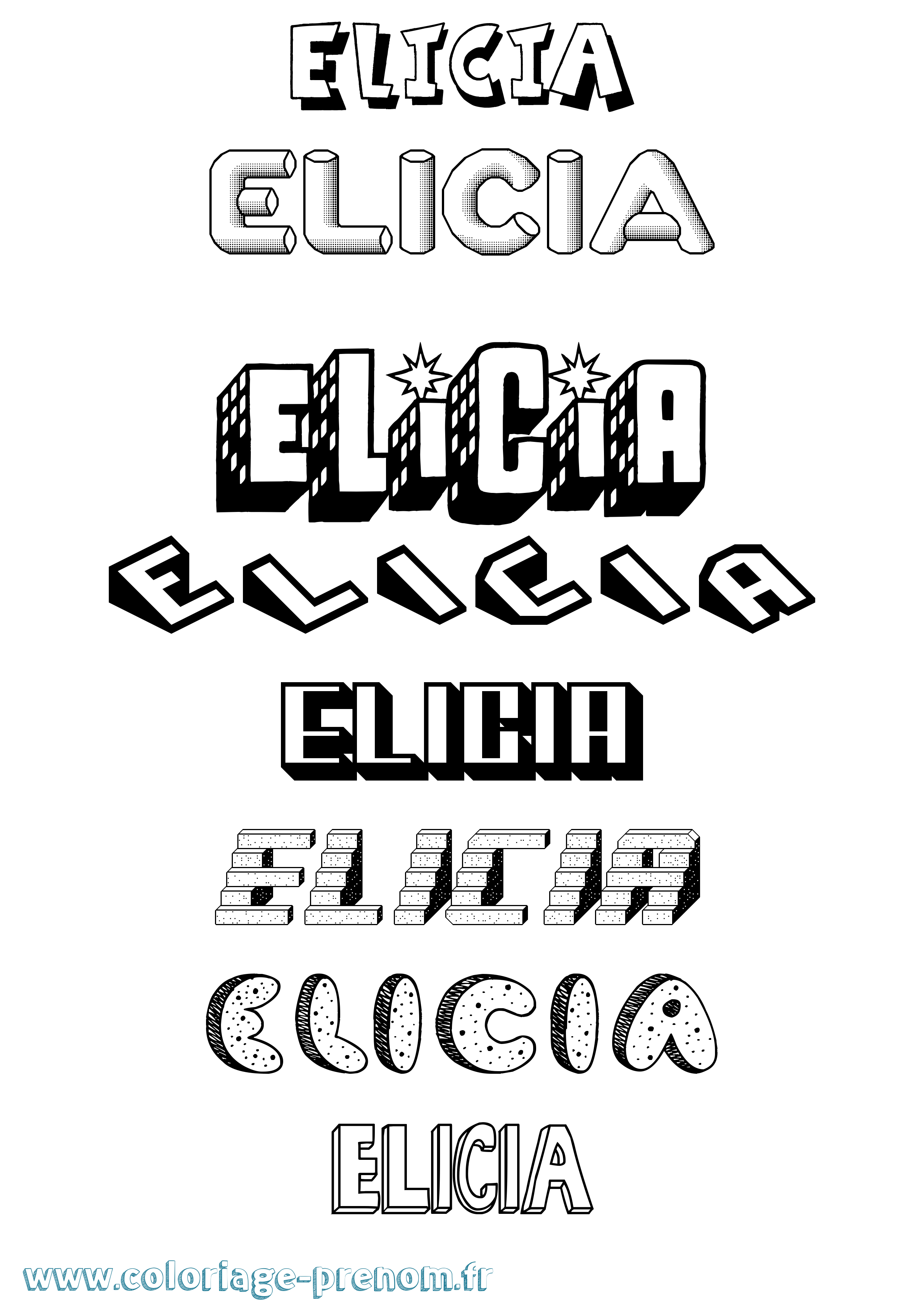Coloriage prénom Elicia Effet 3D