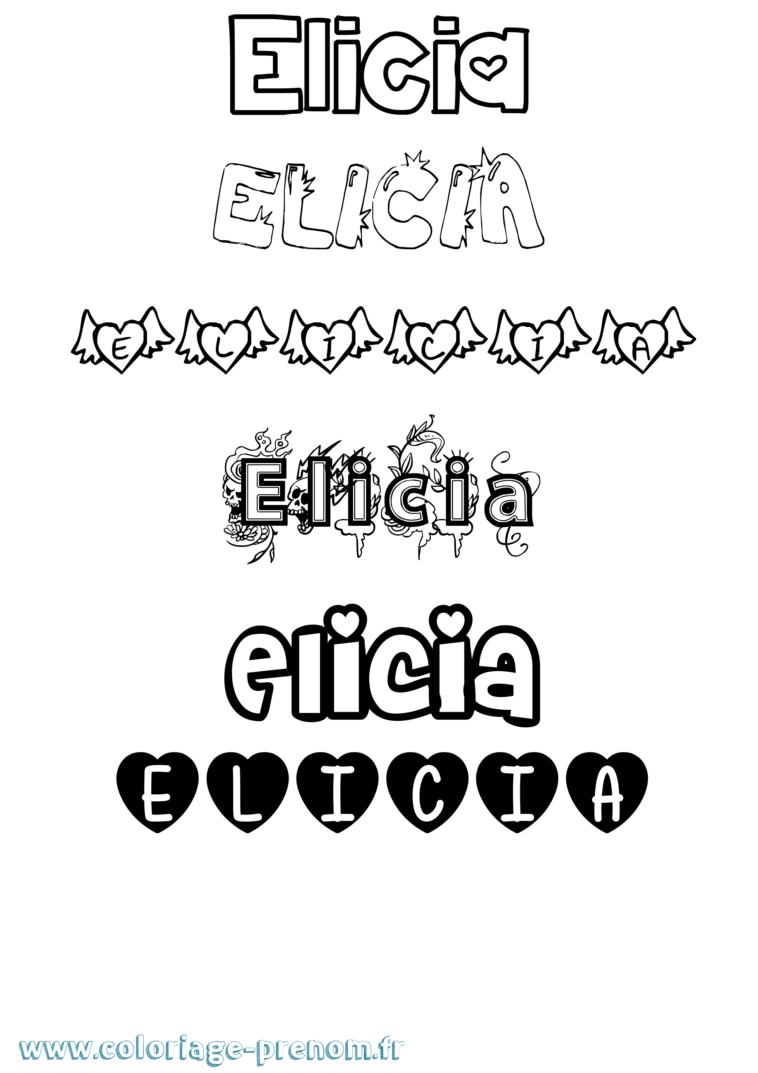 Coloriage Elicia Girly Coloriage prénom Elicia Girly