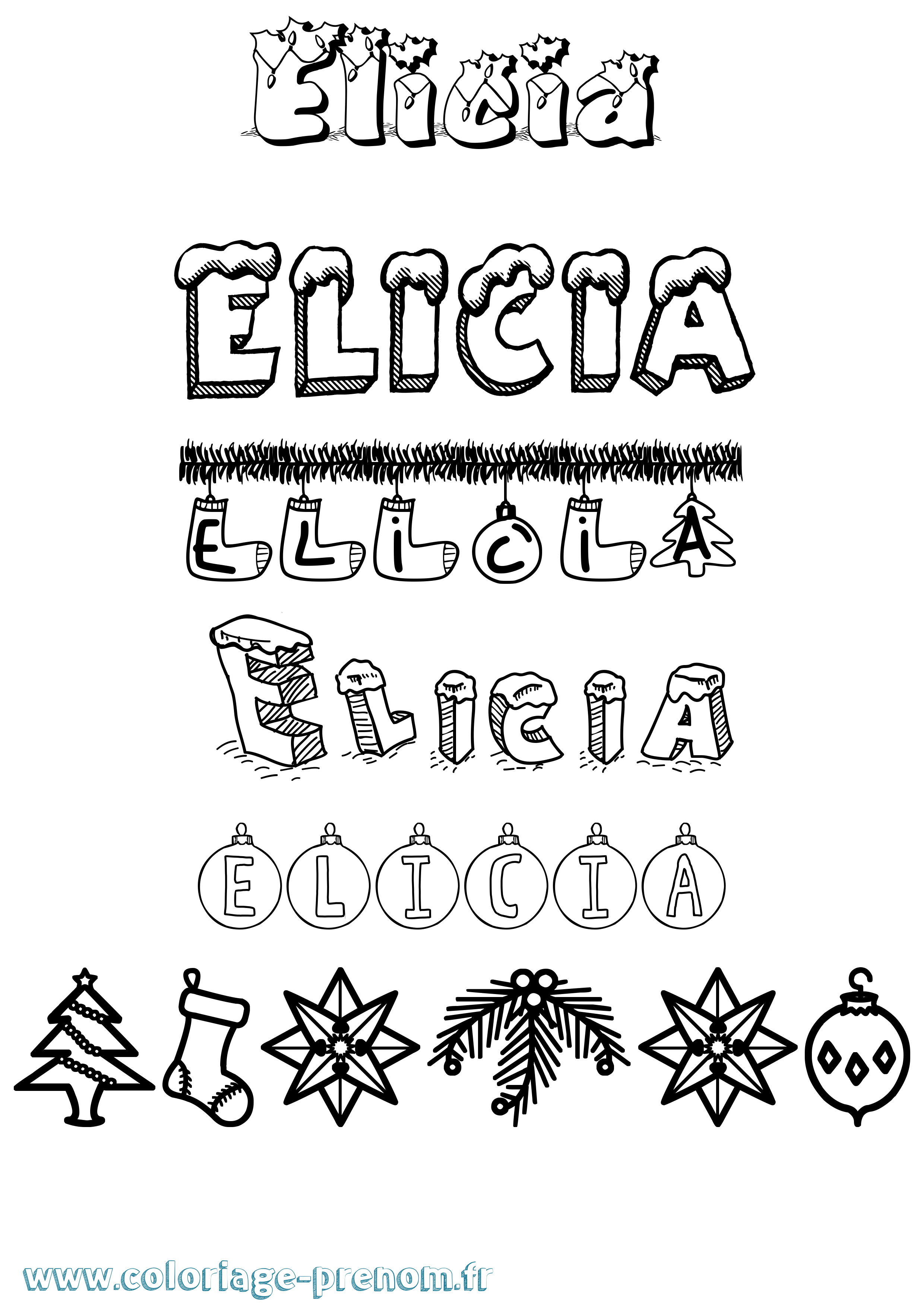 Coloriage prénom Elicia Noël