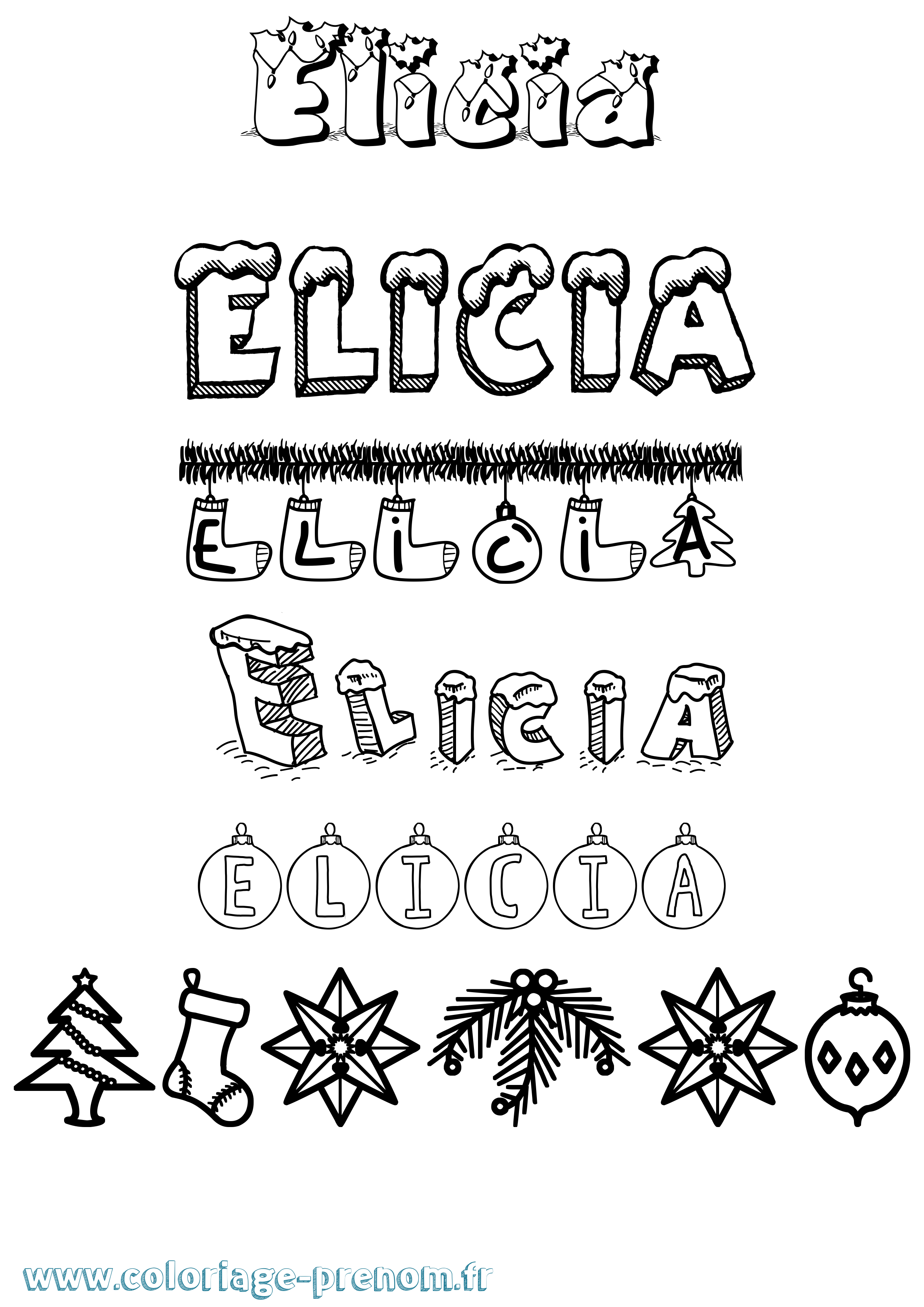 Coloriage Elicia Noël Coloriage prénom Elicia Noël