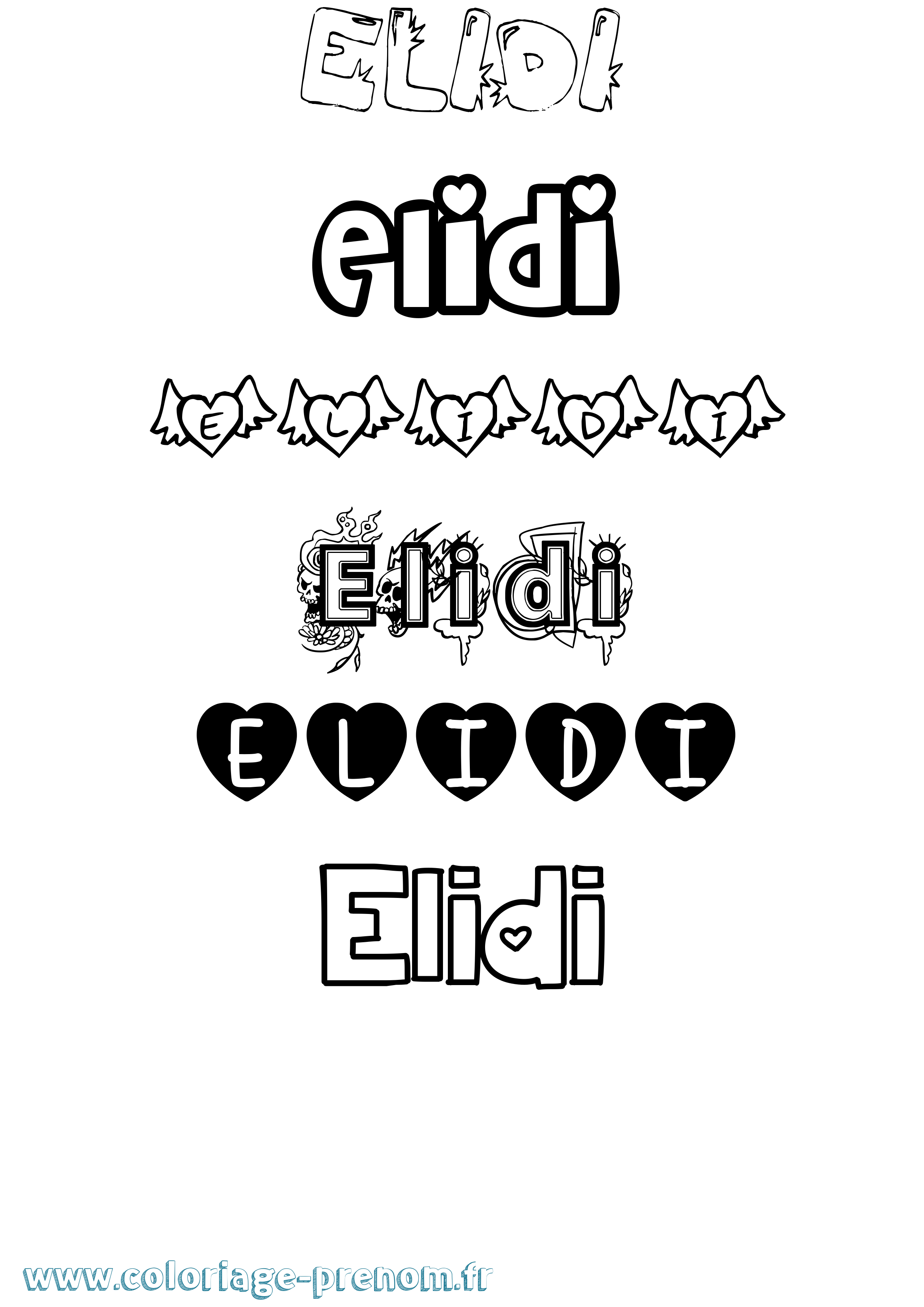 Coloriage prénom Elidi Girly