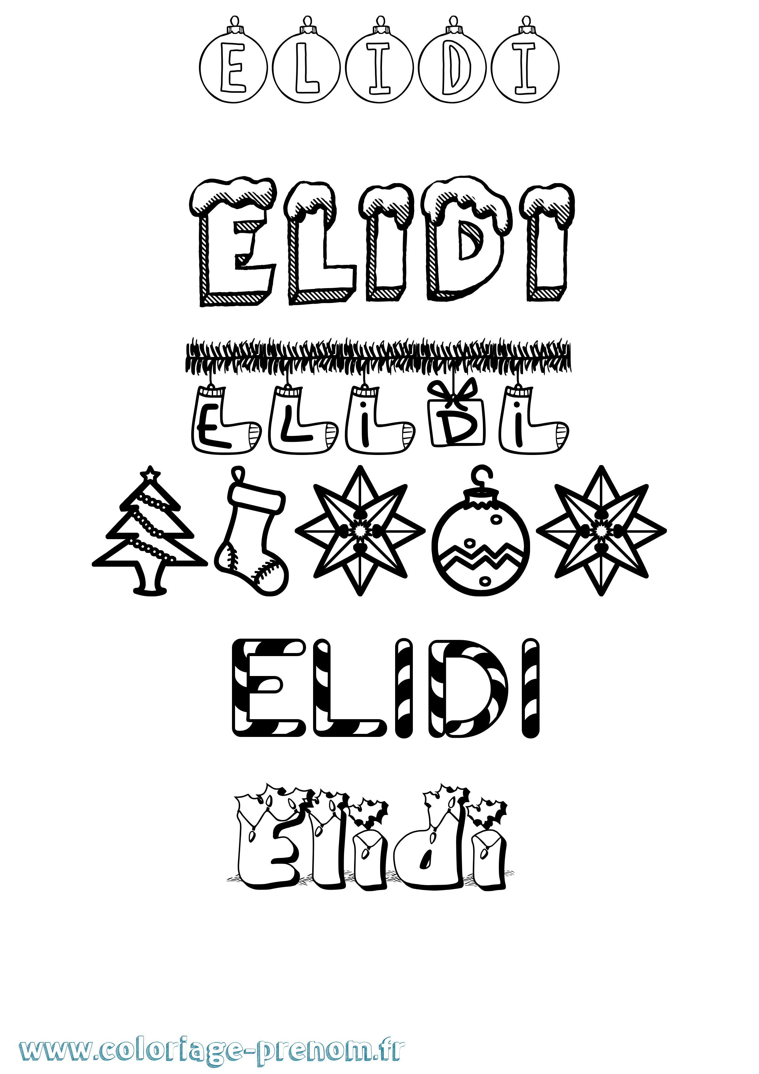 Coloriage prénom Elidi Noël
