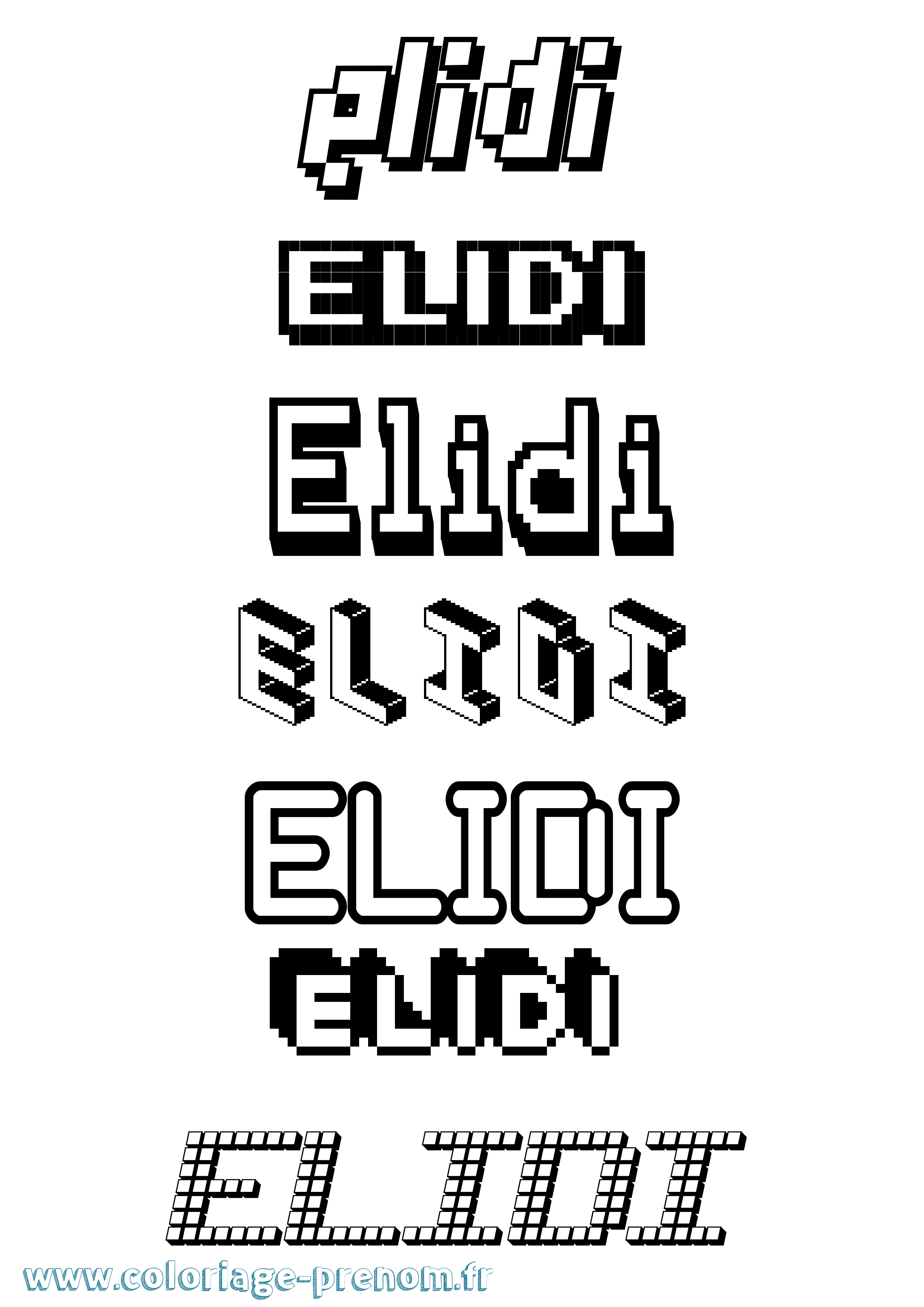 Coloriage prénom Elidi Pixel