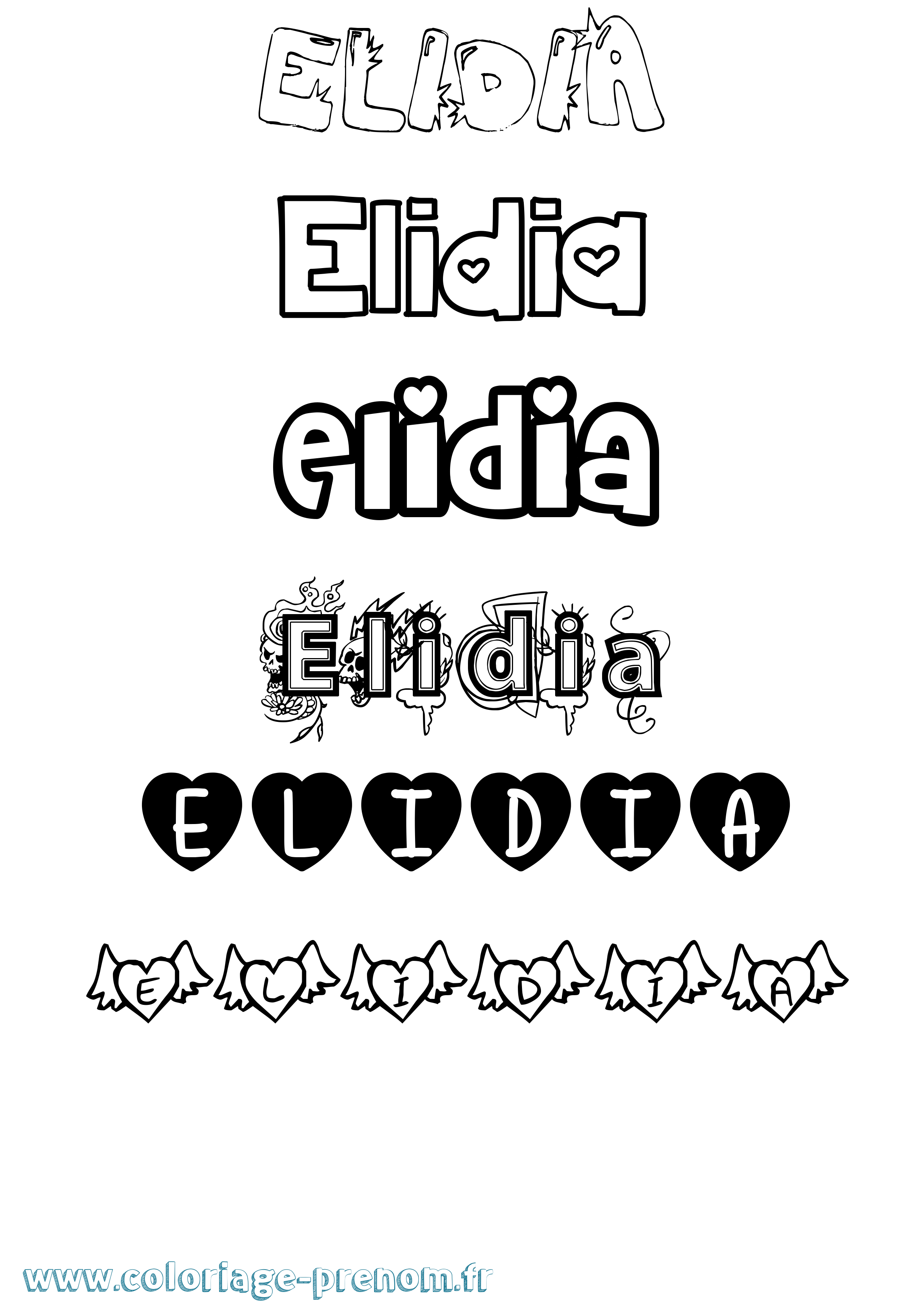 Coloriage prénom Elidia Girly