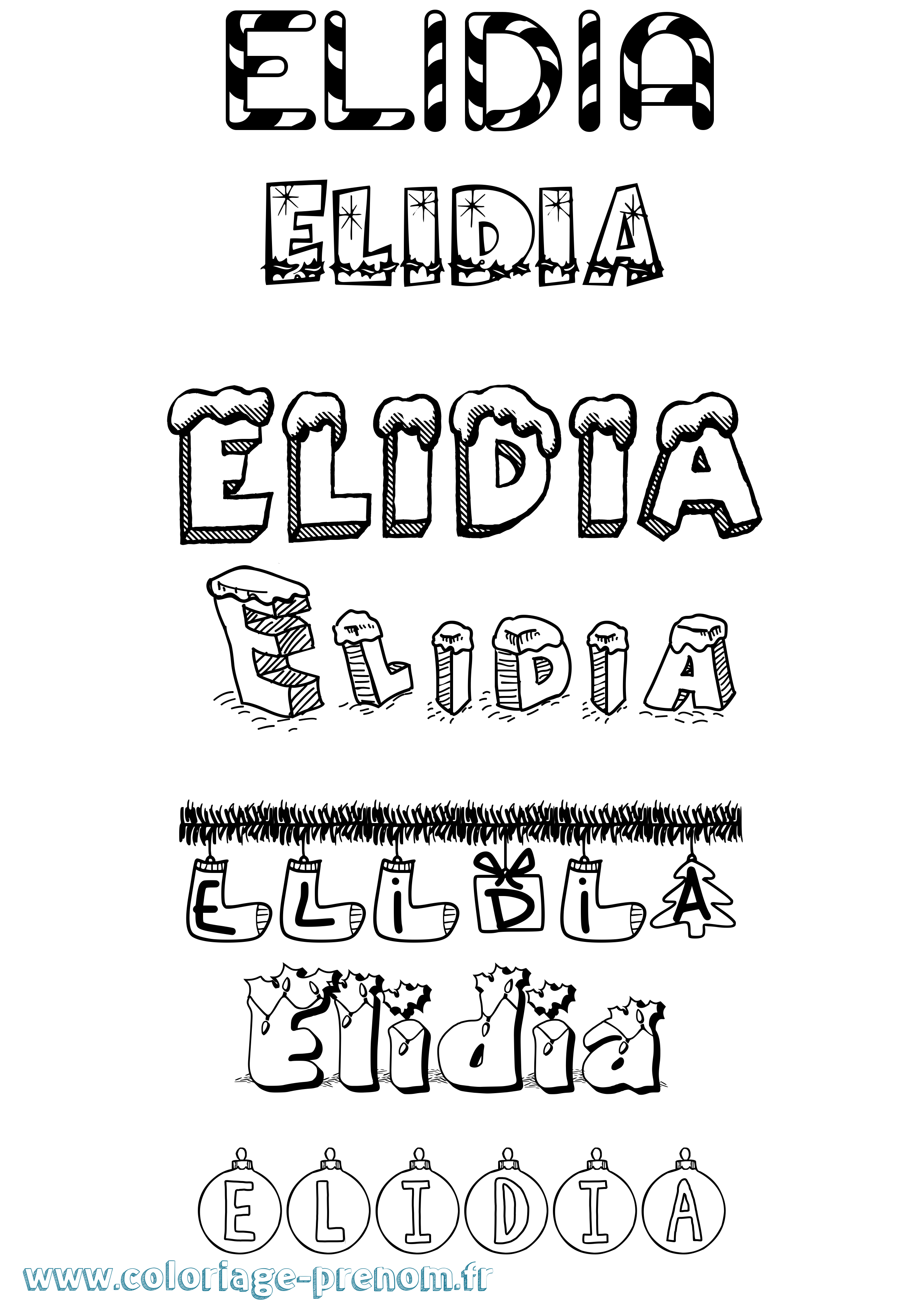Coloriage prénom Elidia Noël