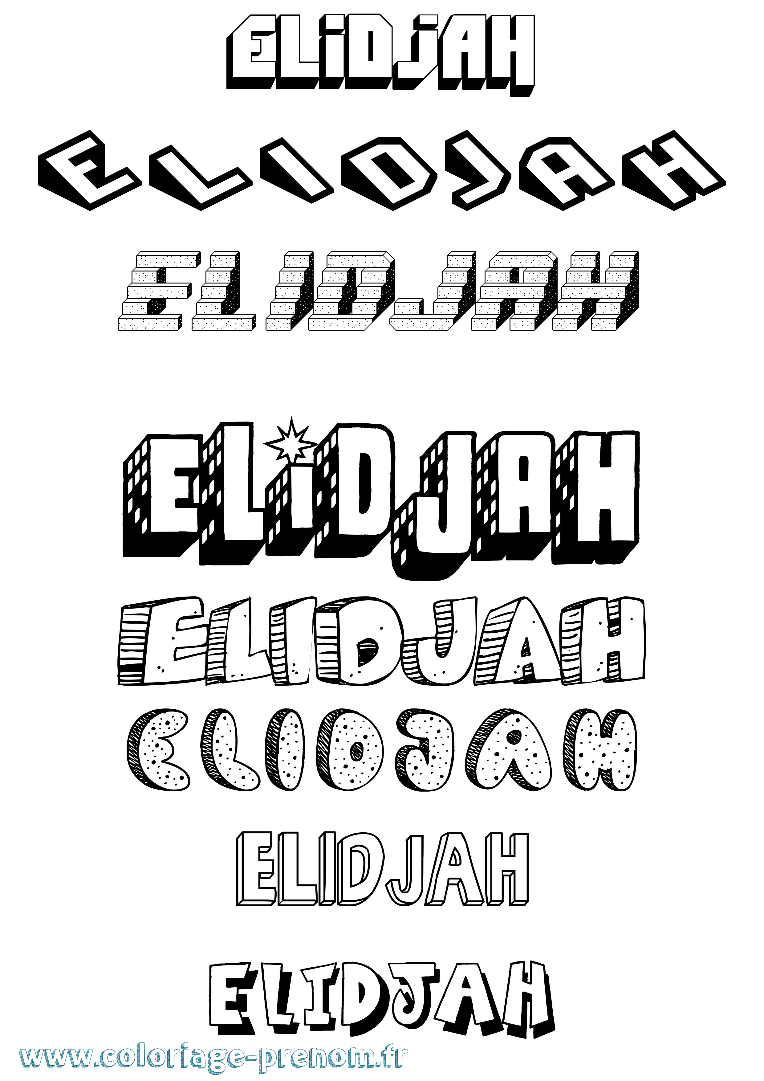 Coloriage prénom Elidjah Effet 3D