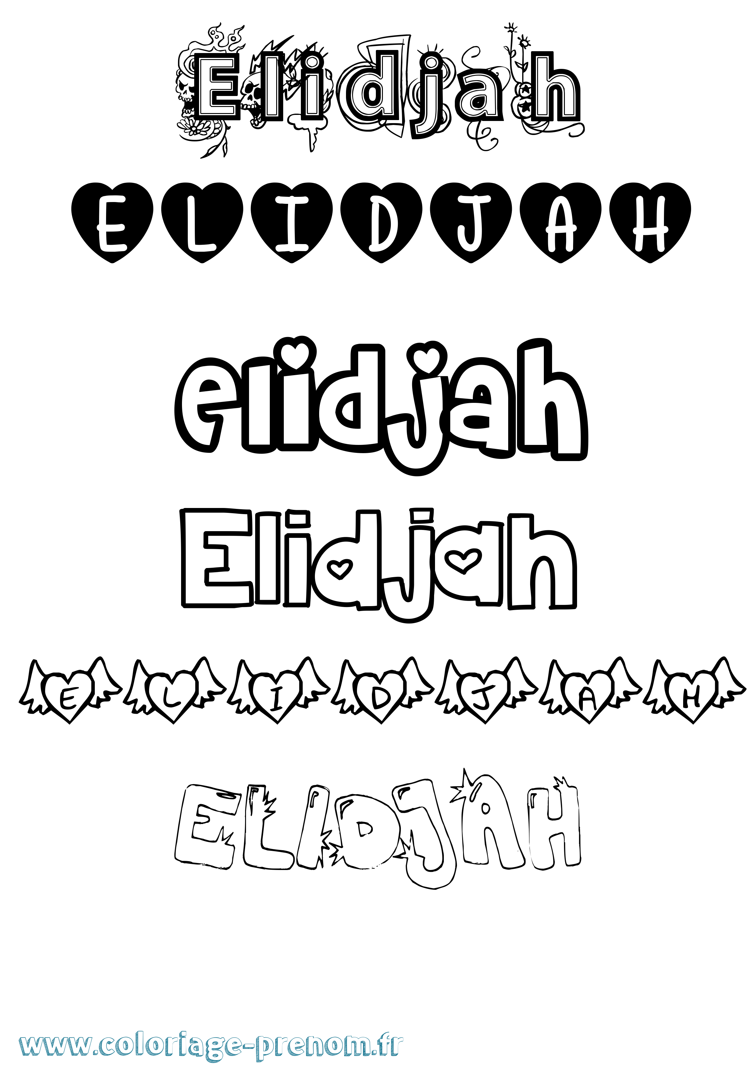 Coloriage prénom Elidjah Girly