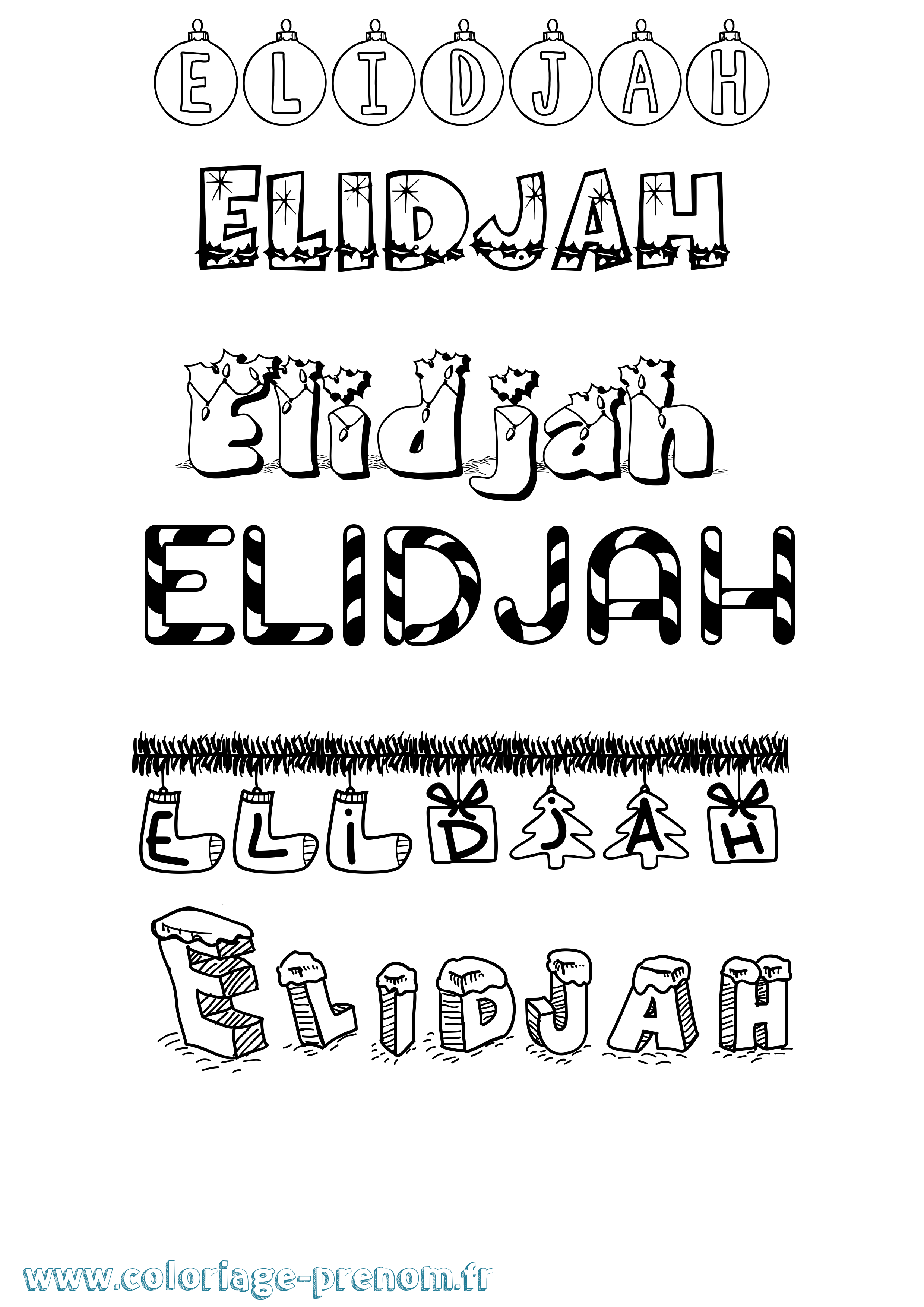 Coloriage prénom Elidjah Noël