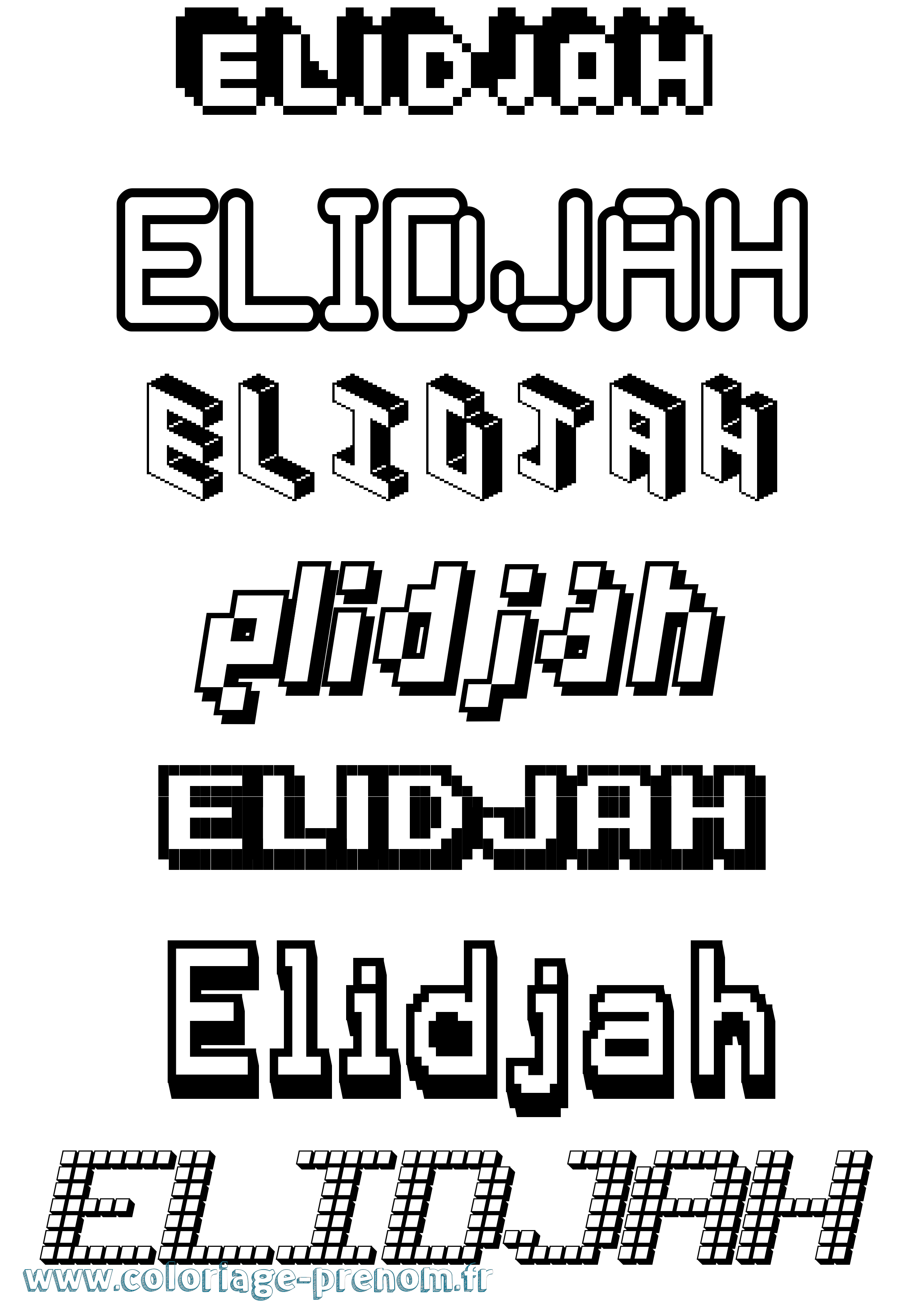 Coloriage prénom Elidjah Pixel