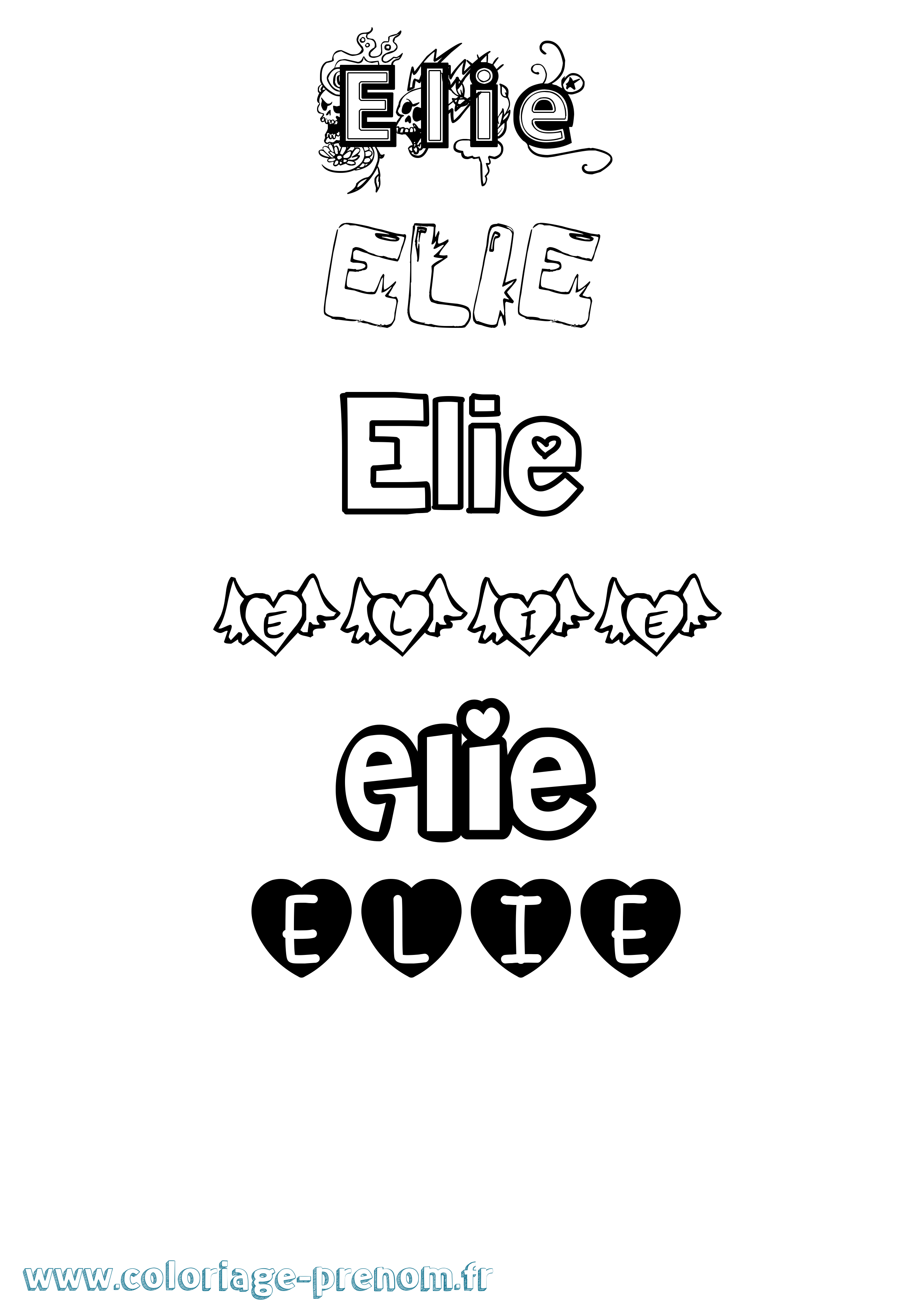 Coloriage prénom Elie Girly
