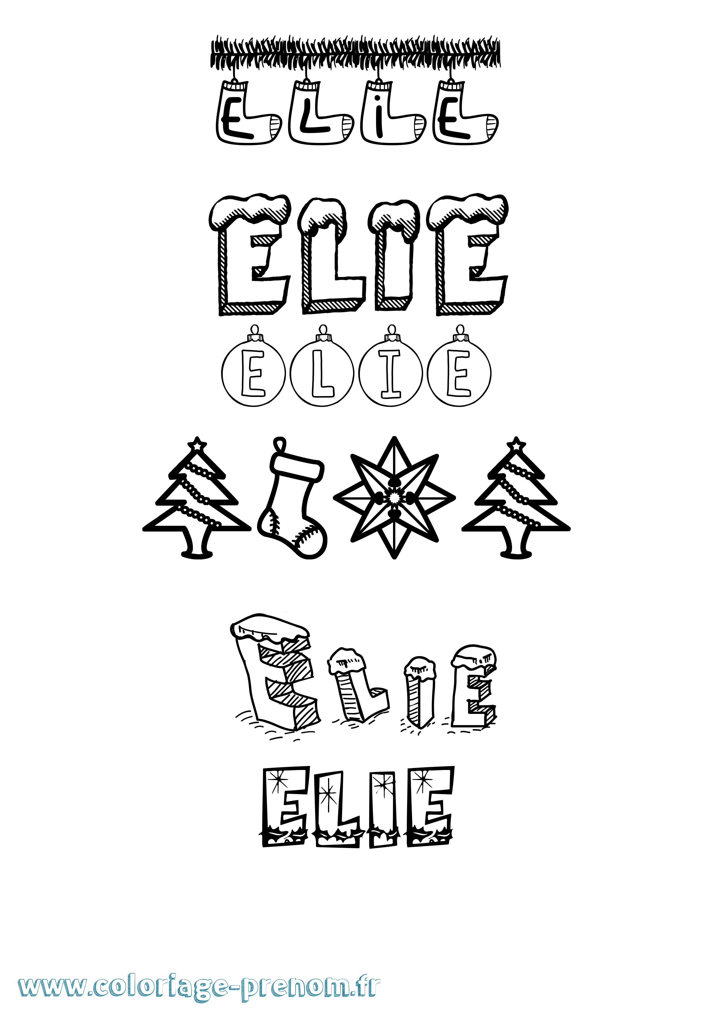 Coloriage prénom Elie Noël