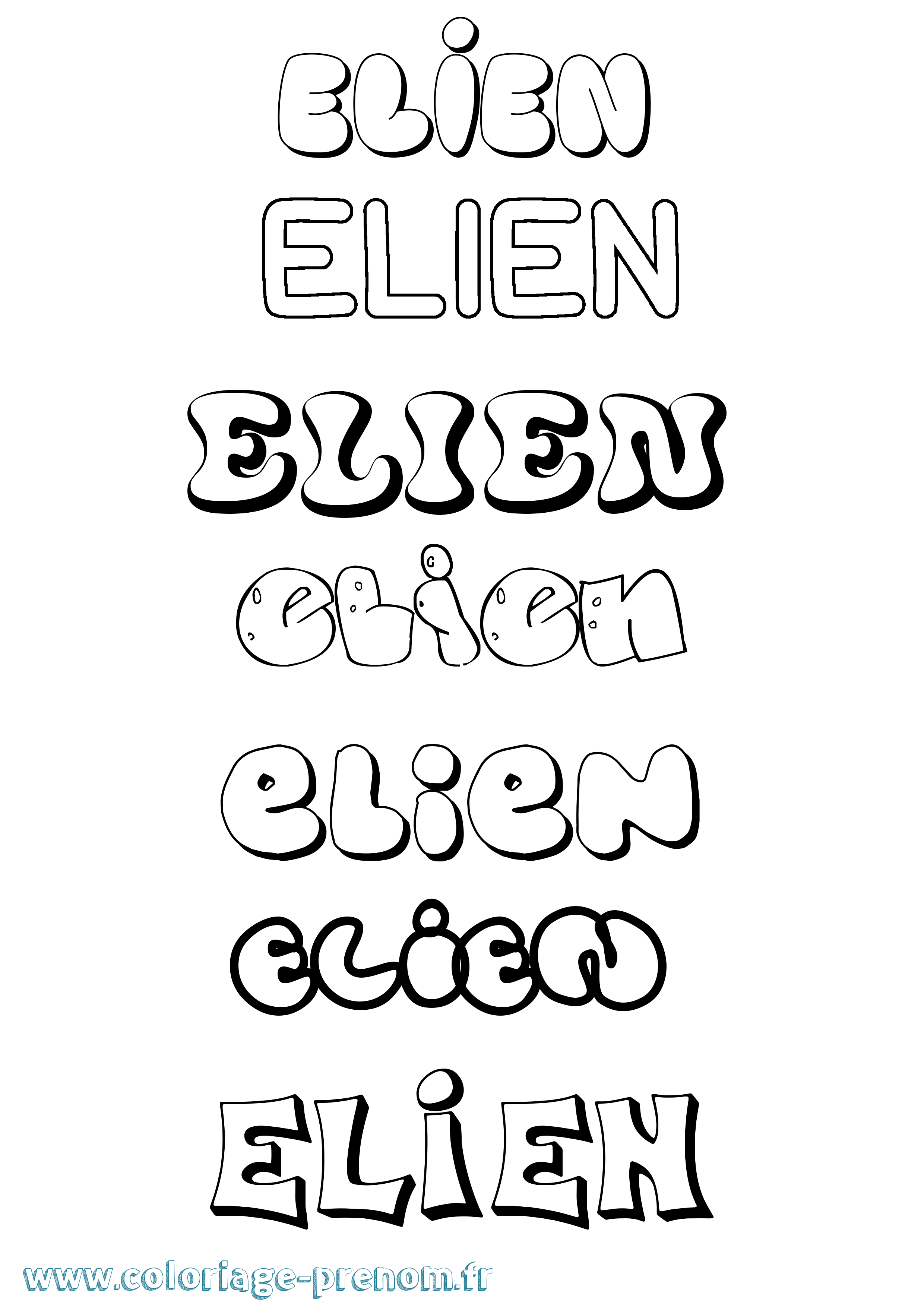 Coloriage prénom Elien Bubble