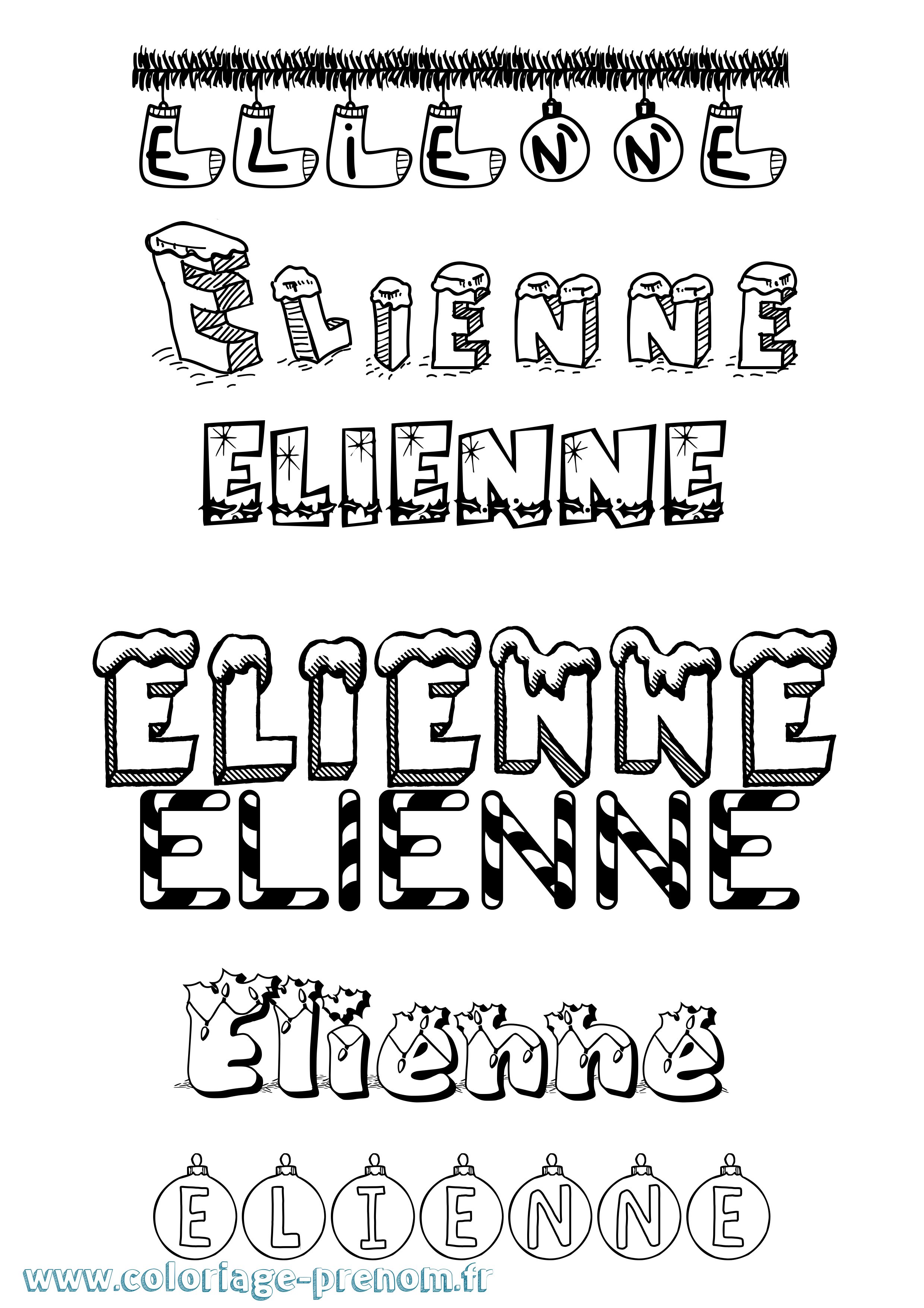 Coloriage Elienne Noël Coloriage prénom Elienne Noël