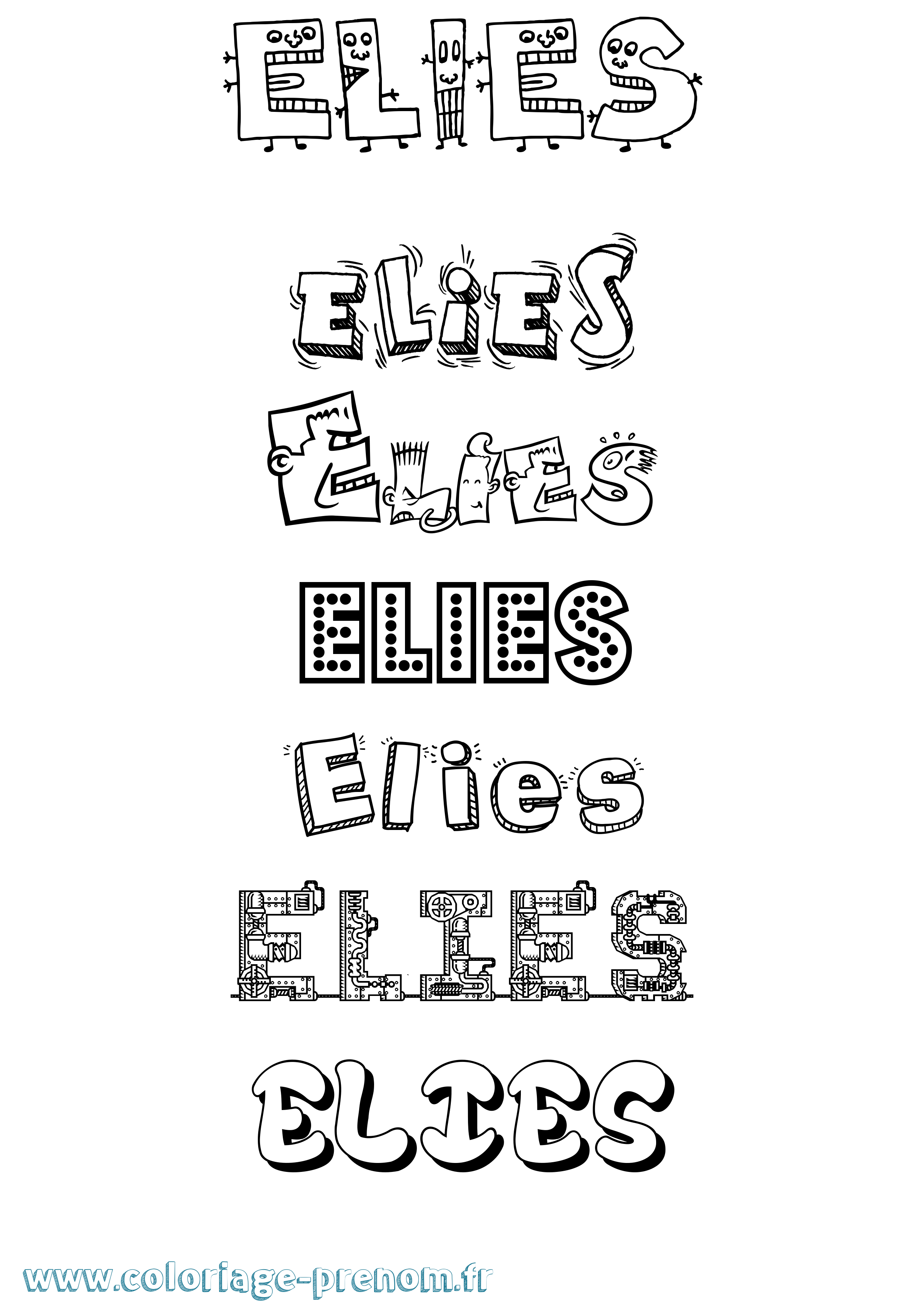 Coloriage prénom Elies Fun