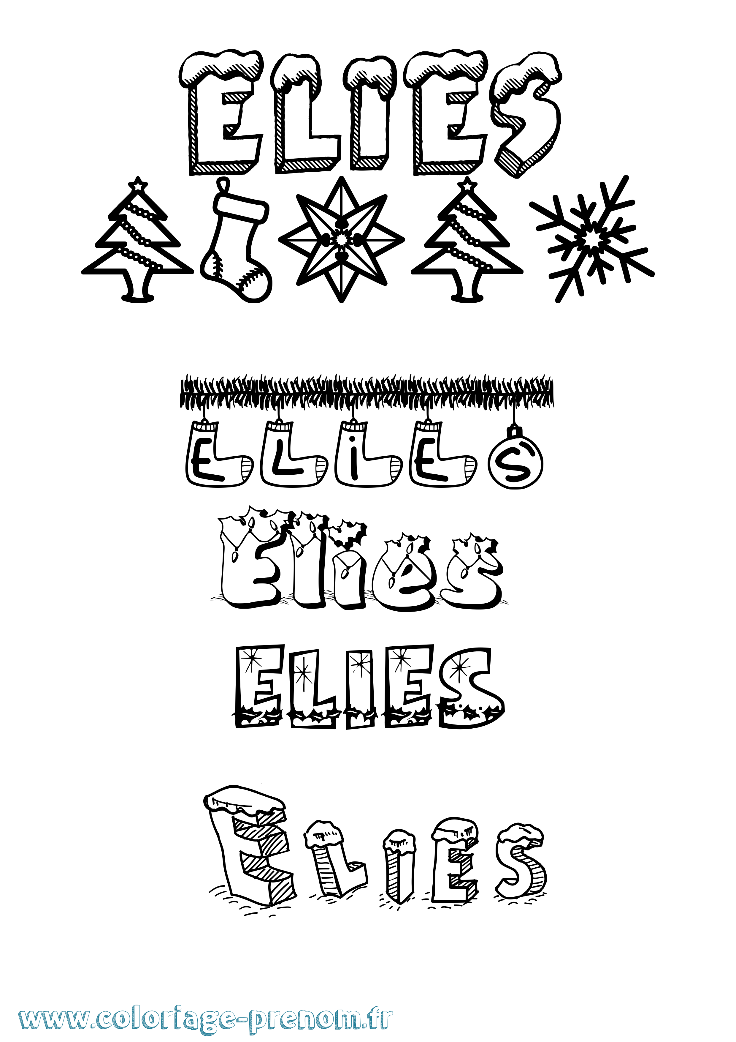 Coloriage prénom Elies Noël