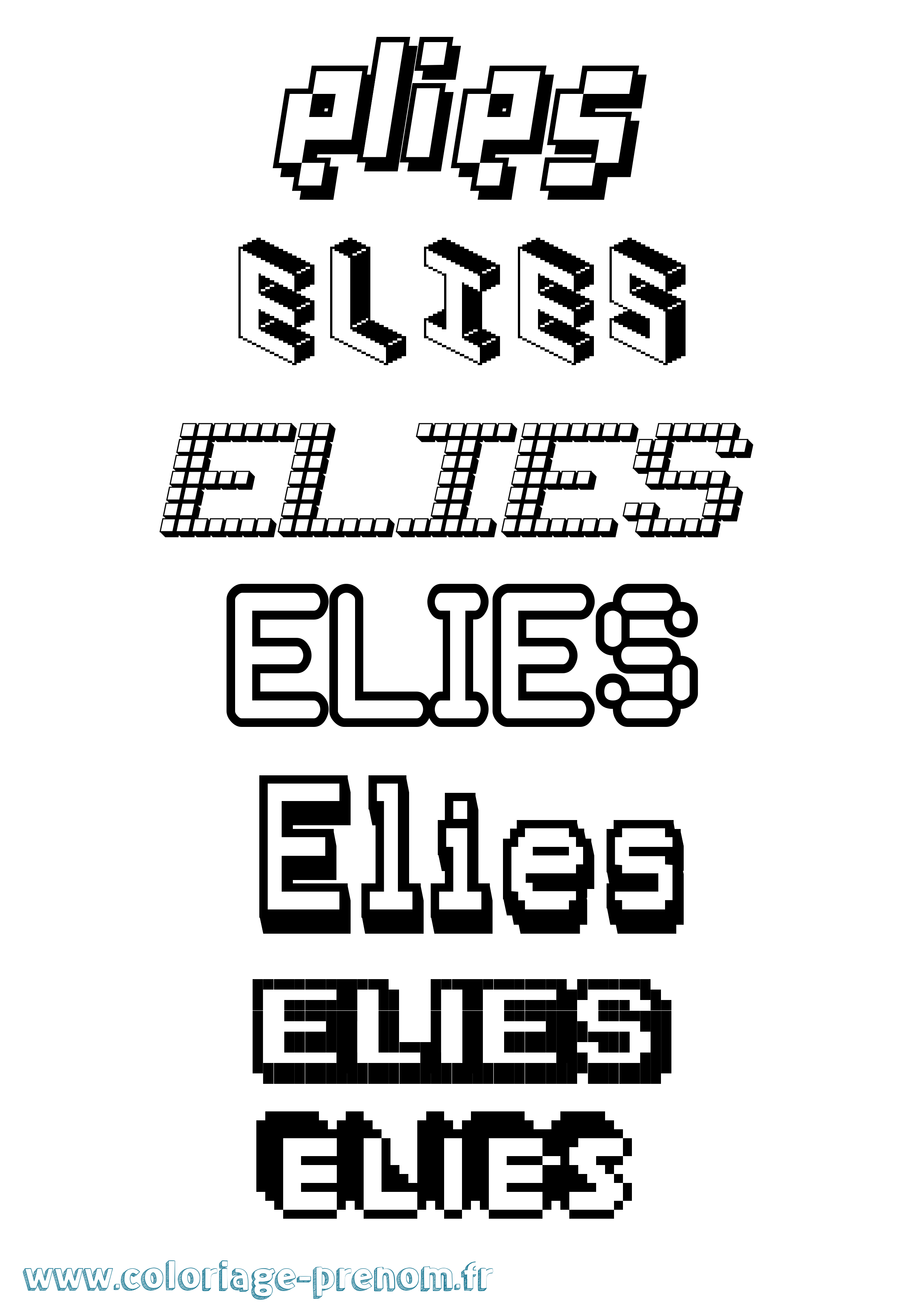Coloriage prénom Elies Pixel