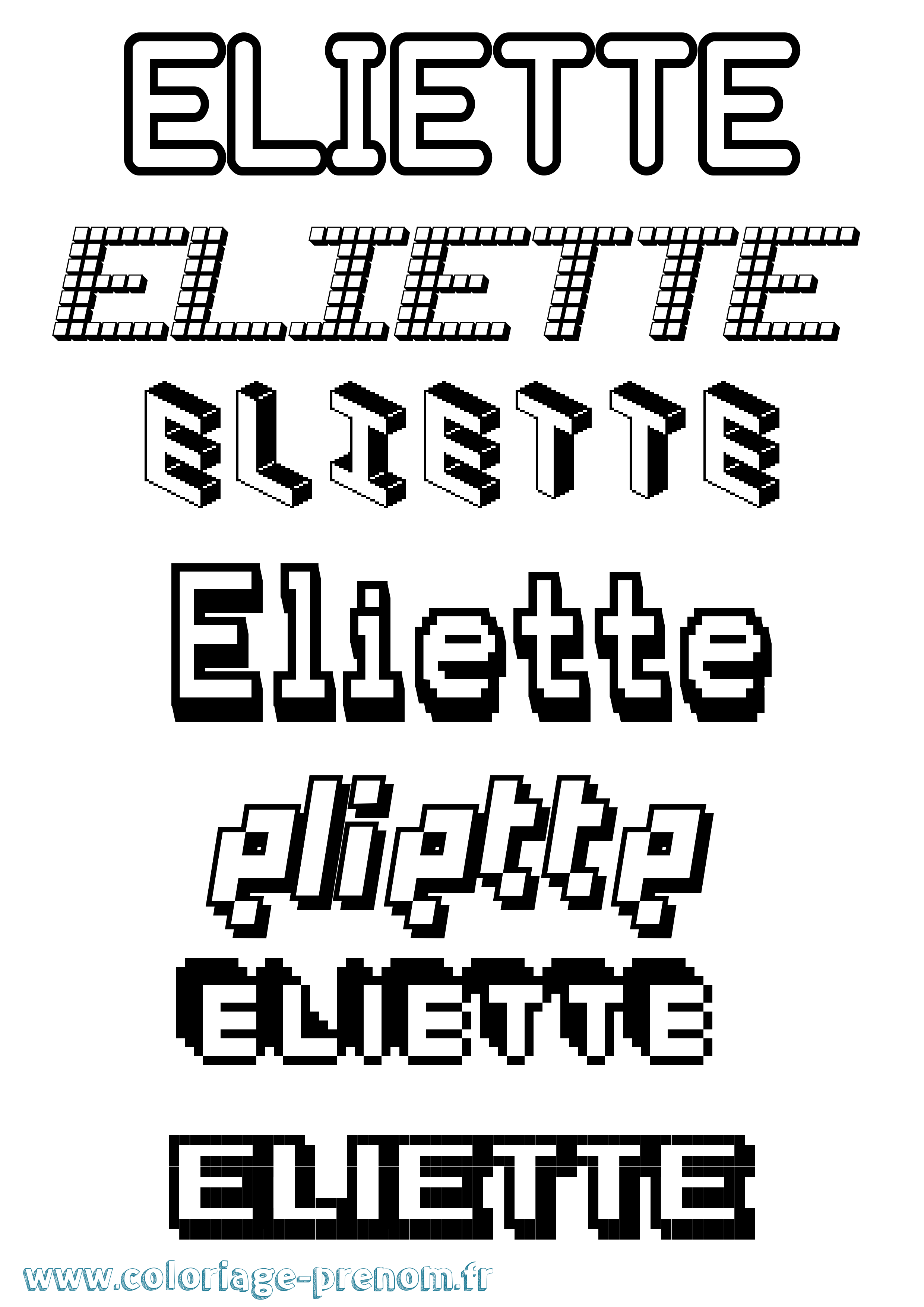 Coloriage prénom Eliette Pixel