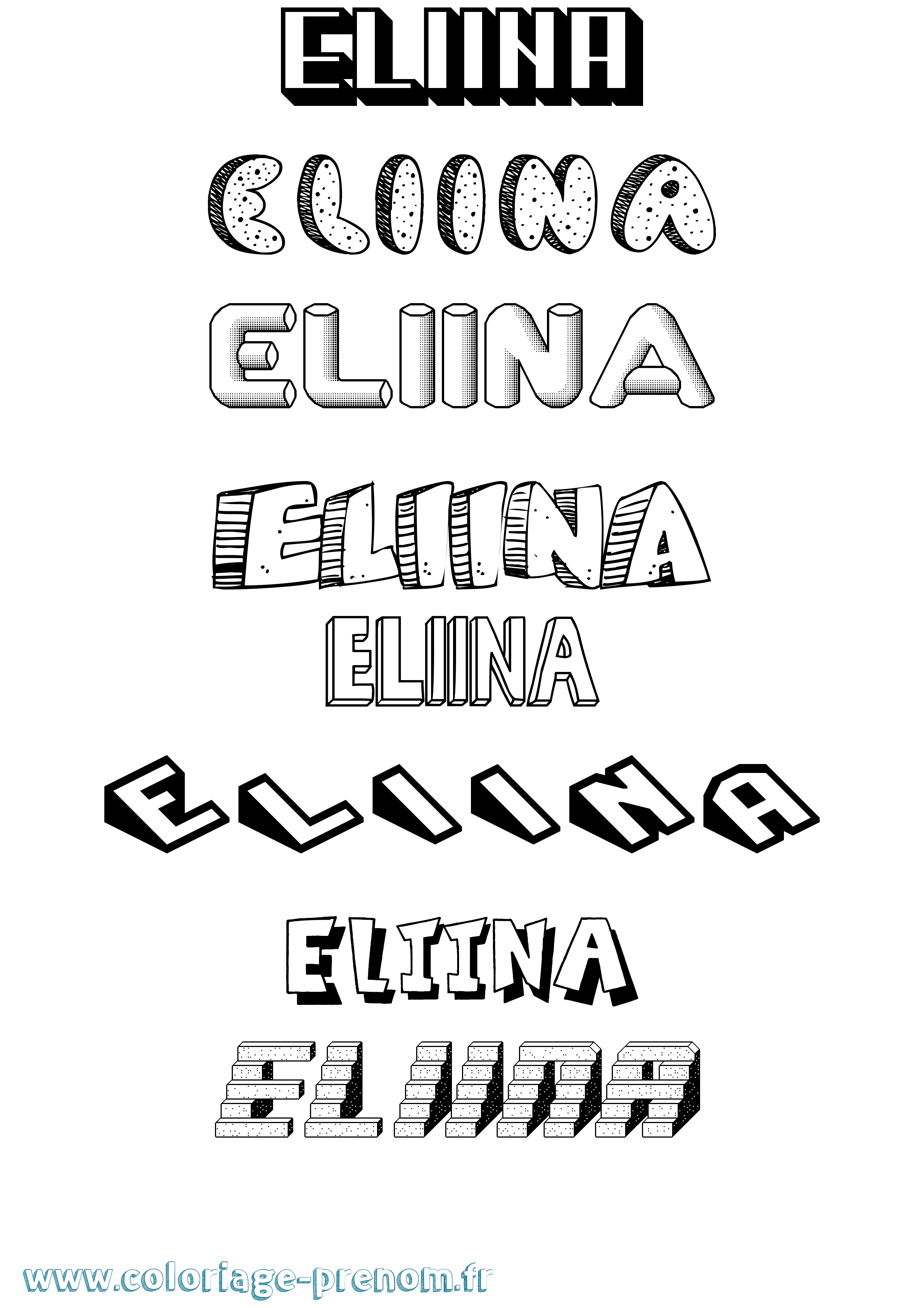 Coloriage prénom Eliina Effet 3D