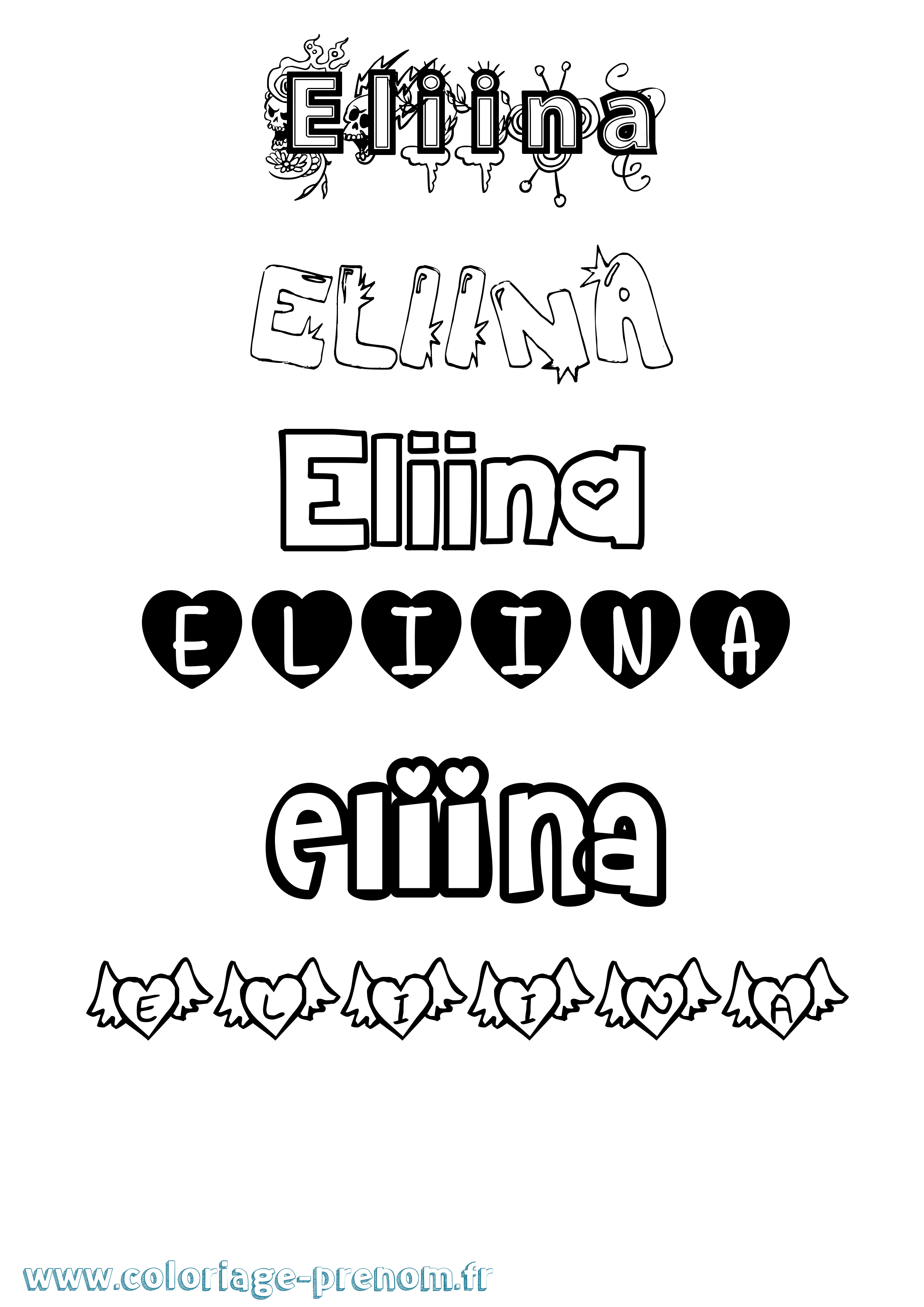Coloriage prénom Eliina Girly