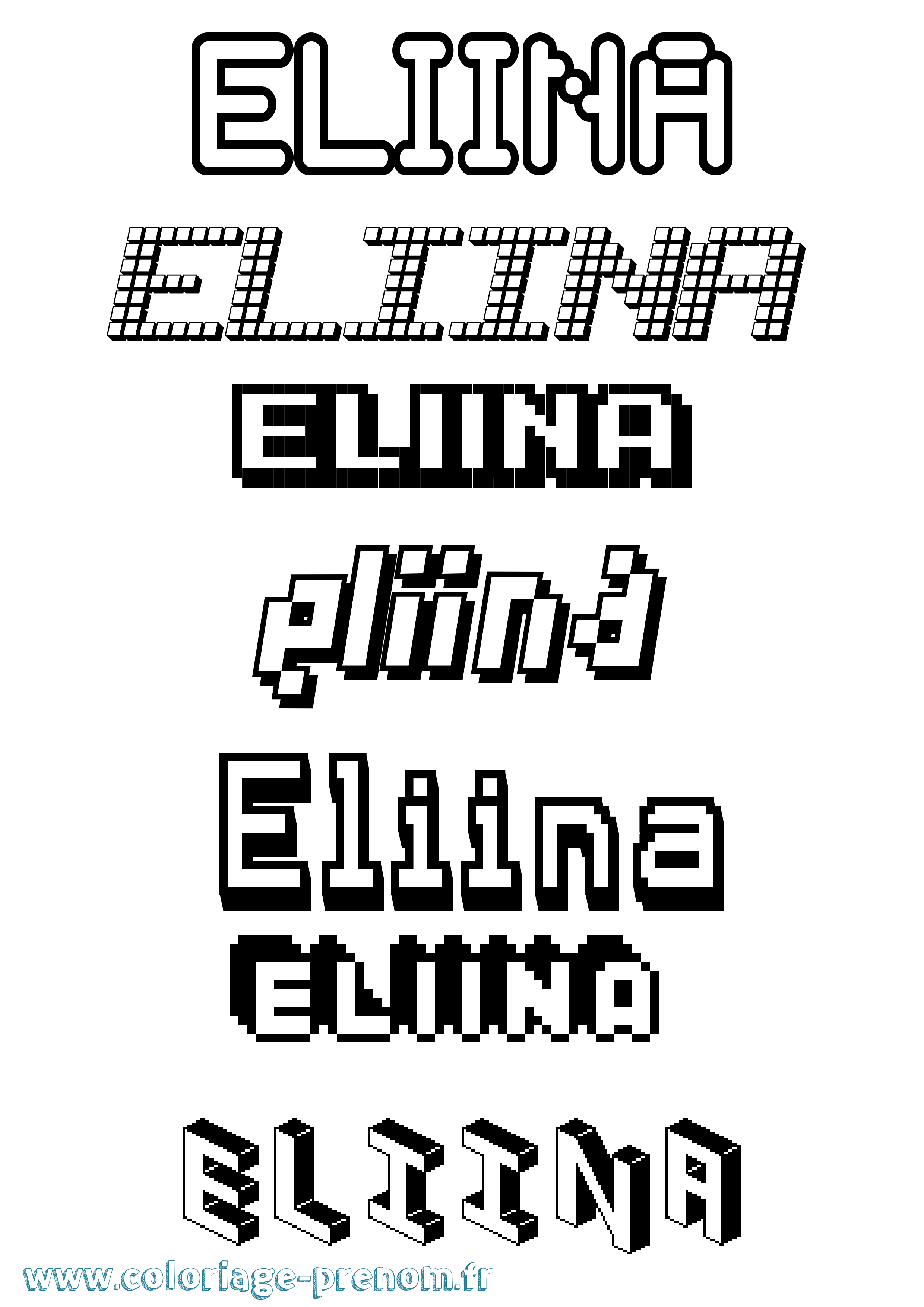 Coloriage prénom Eliina Pixel