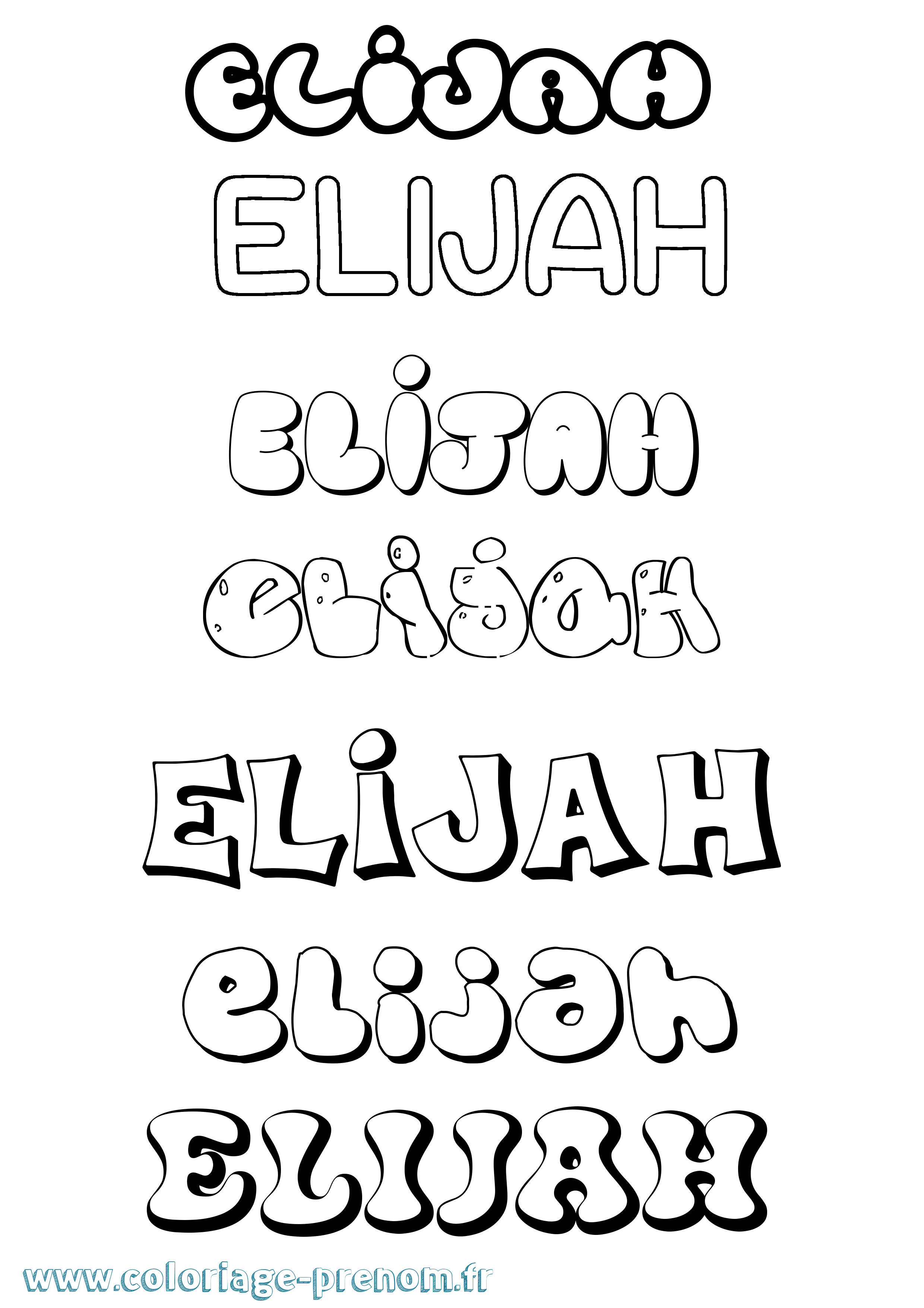Coloriage prénom Elijah Bubble