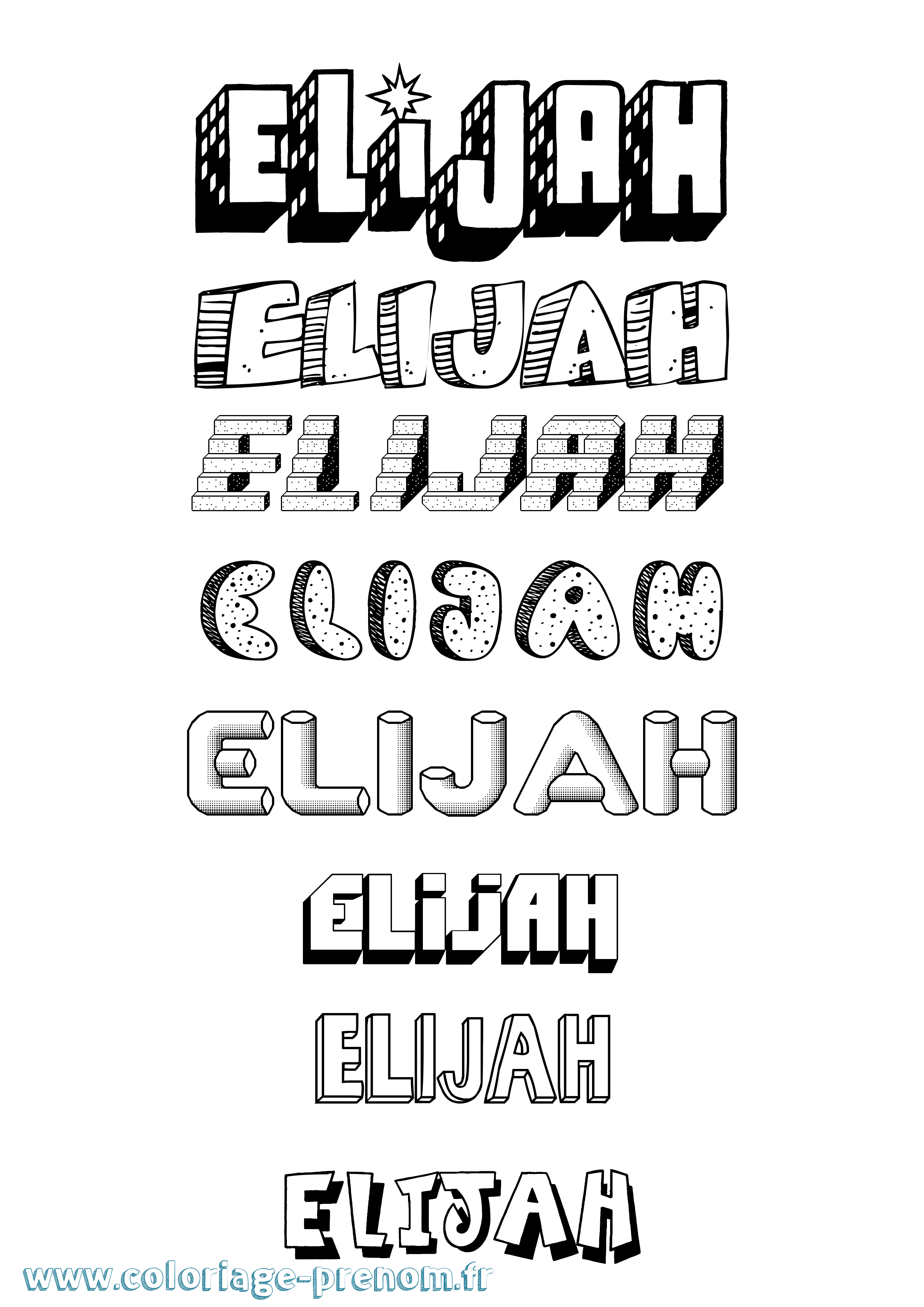 Coloriage prénom Elijah Effet 3D