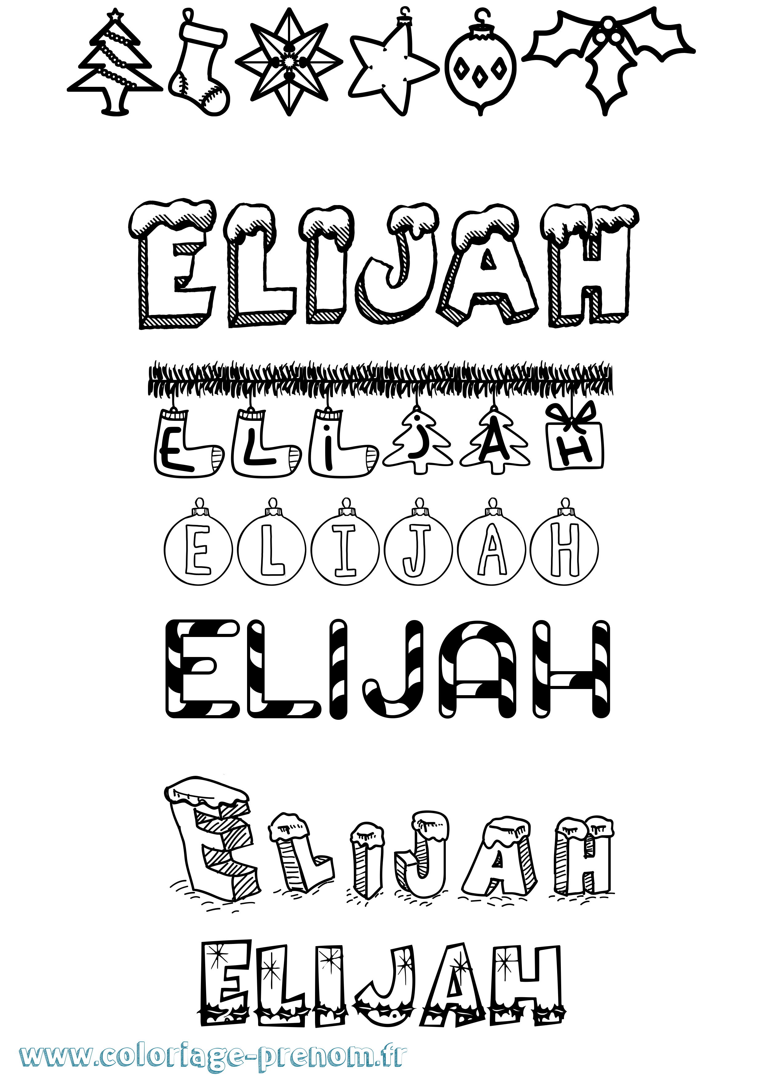 Coloriage prénom Elijah Noël