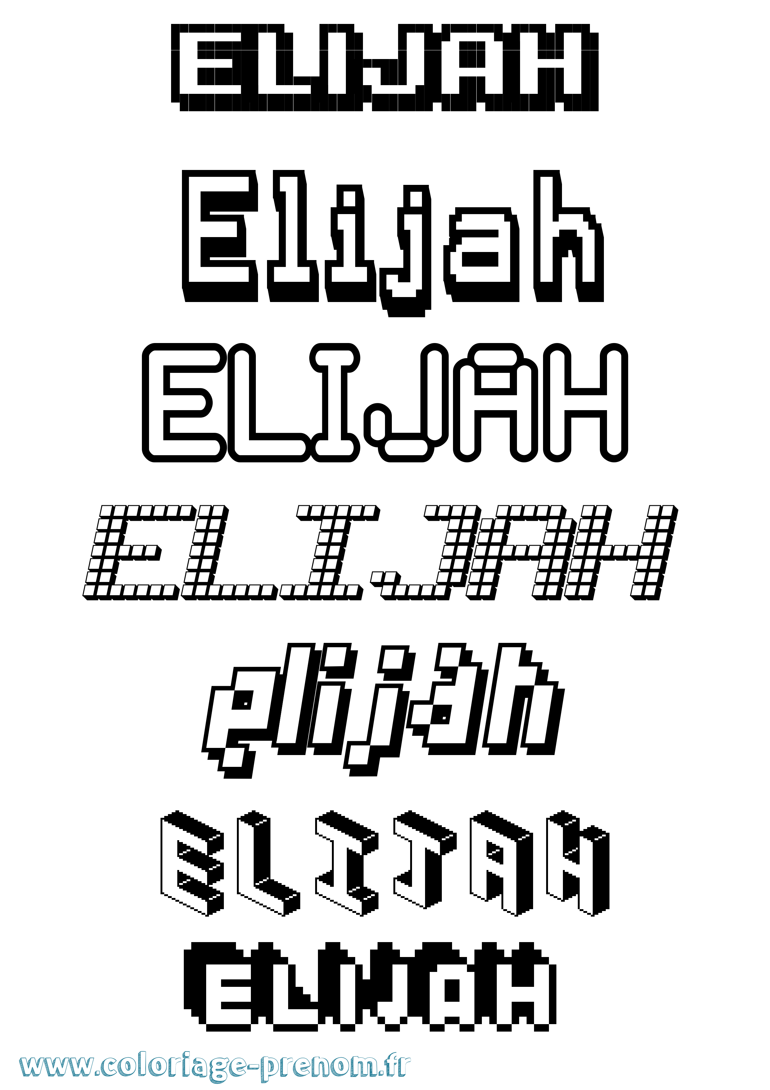 Coloriage prénom Elijah Pixel