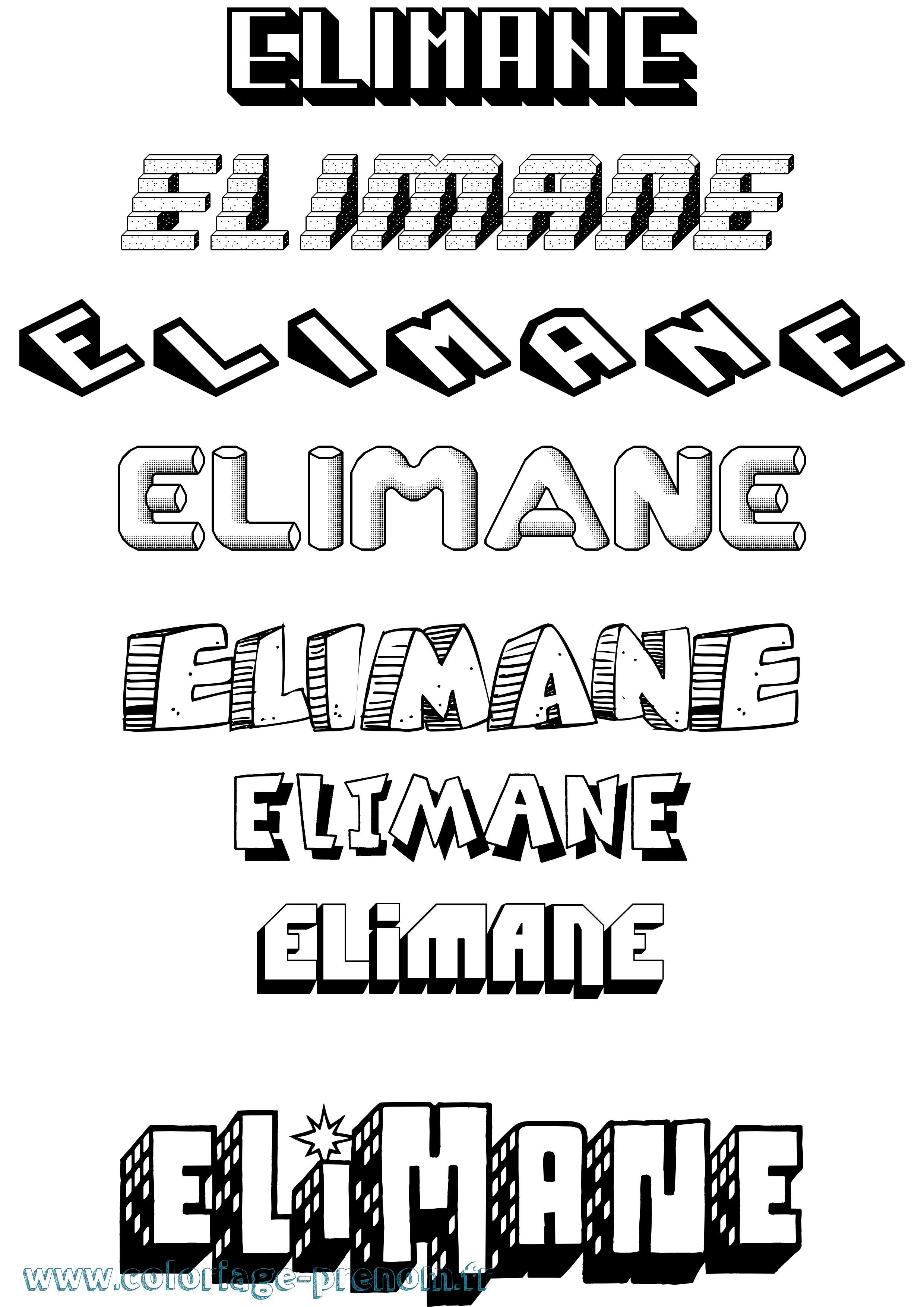 Coloriage prénom Elimane Effet 3D