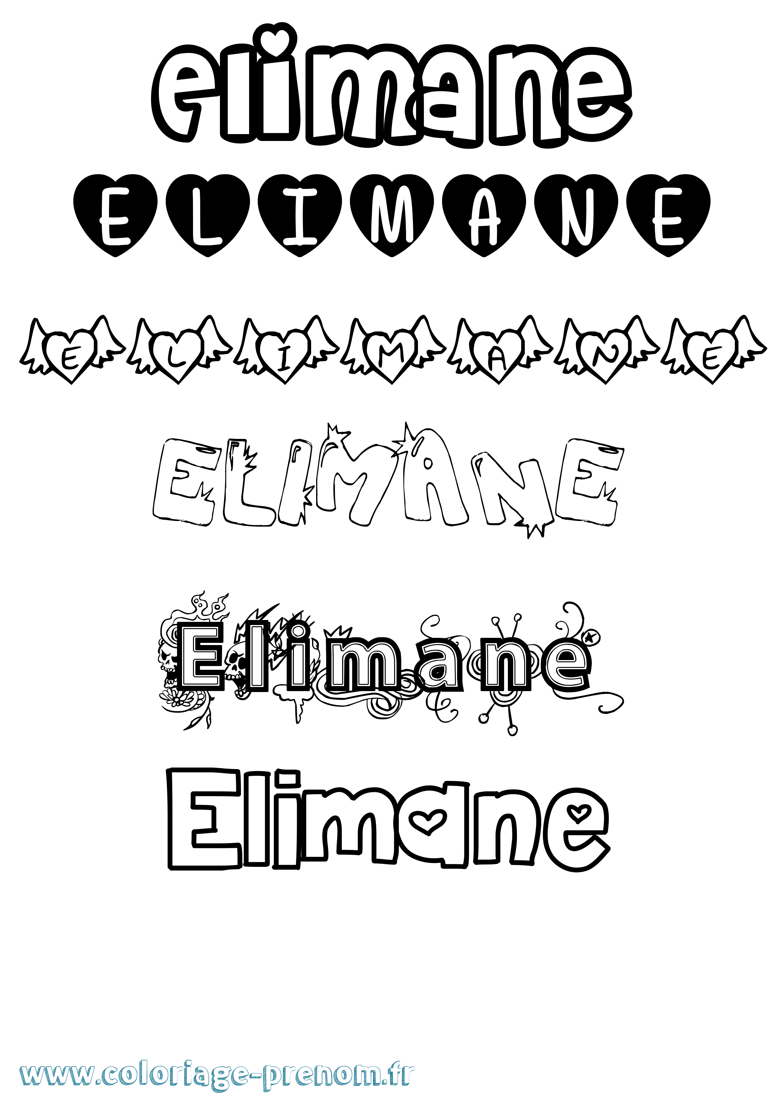 Coloriage prénom Elimane Girly