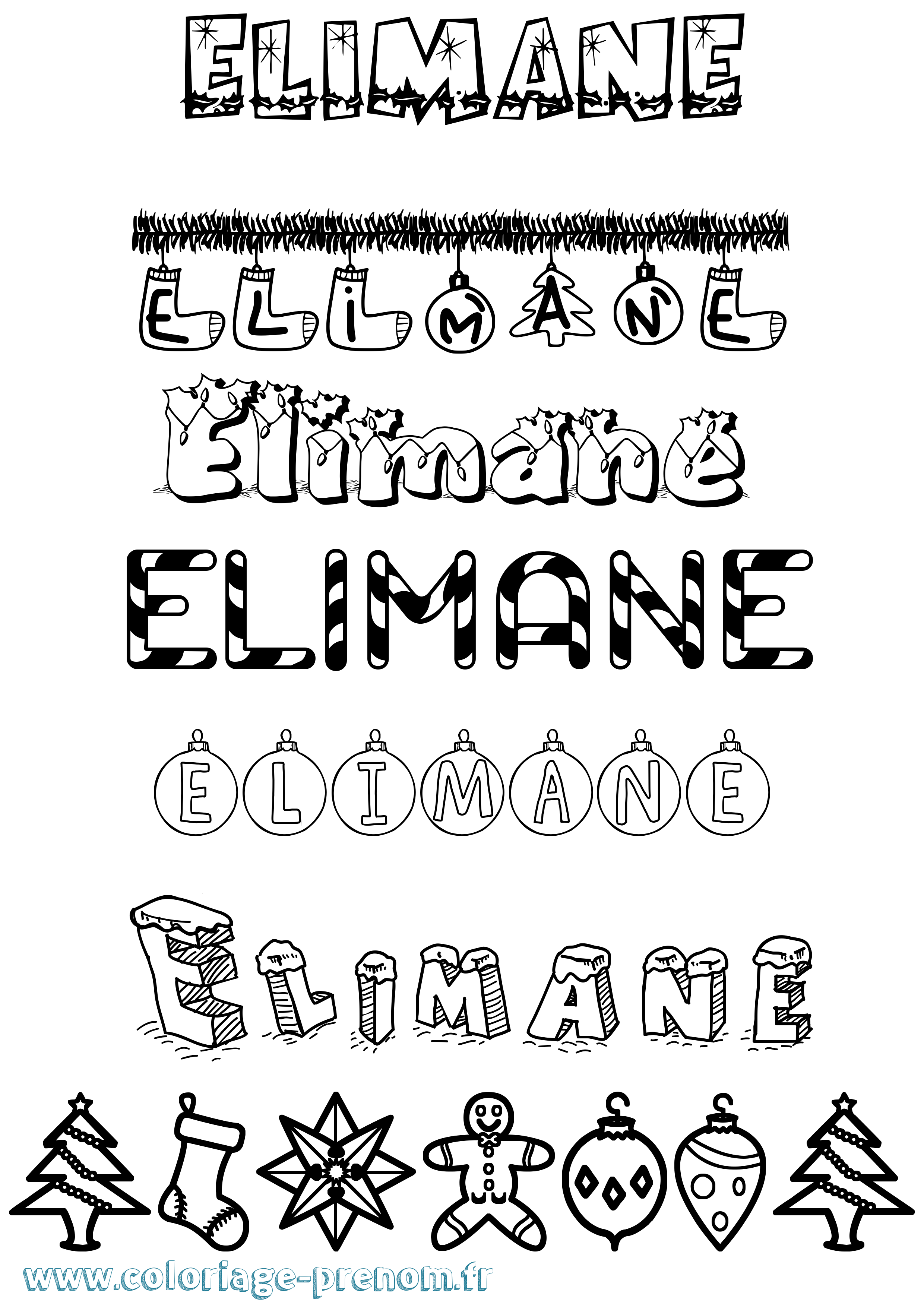 Coloriage Elimane Noël Coloriage prénom Elimane Noël