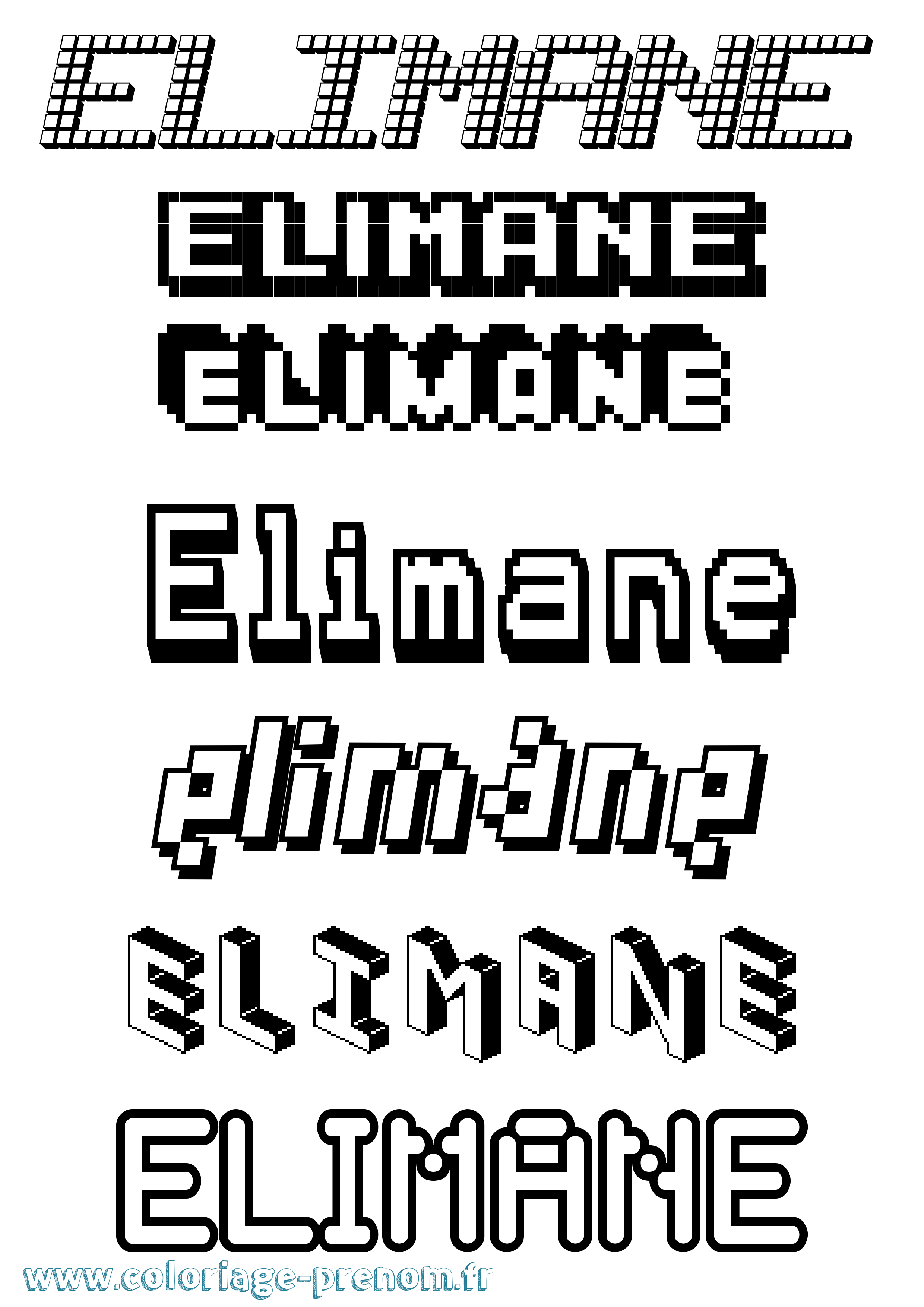 Coloriage prénom Elimane Pixel