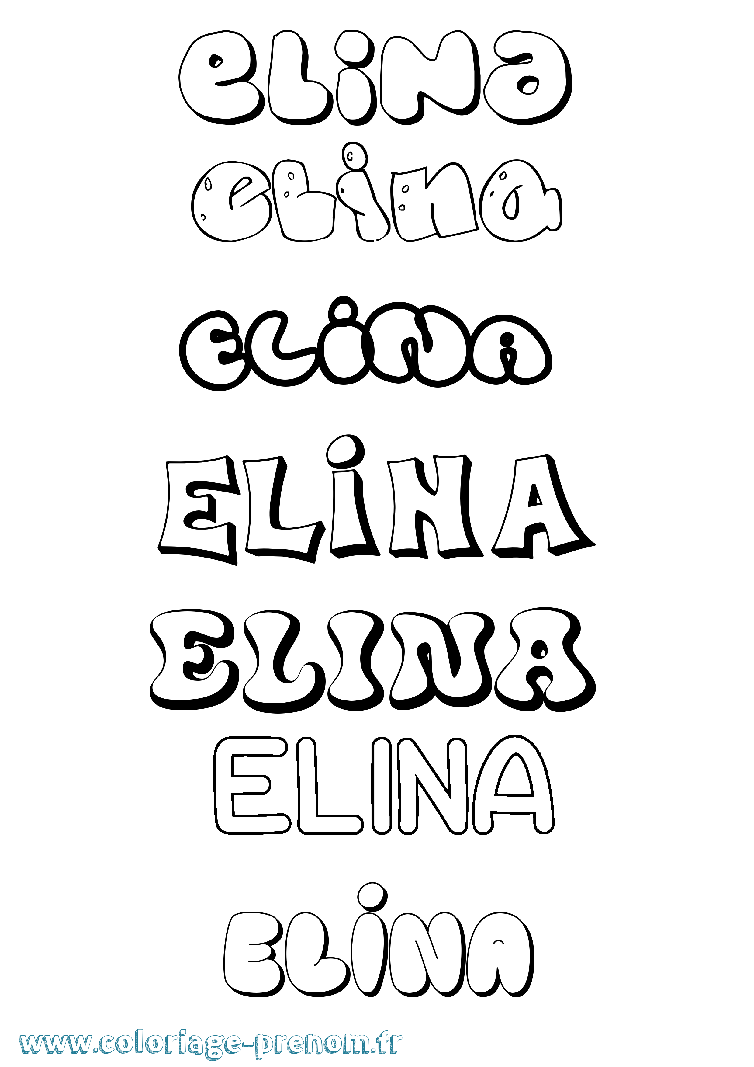 Coloriage prénom Elina Bubble