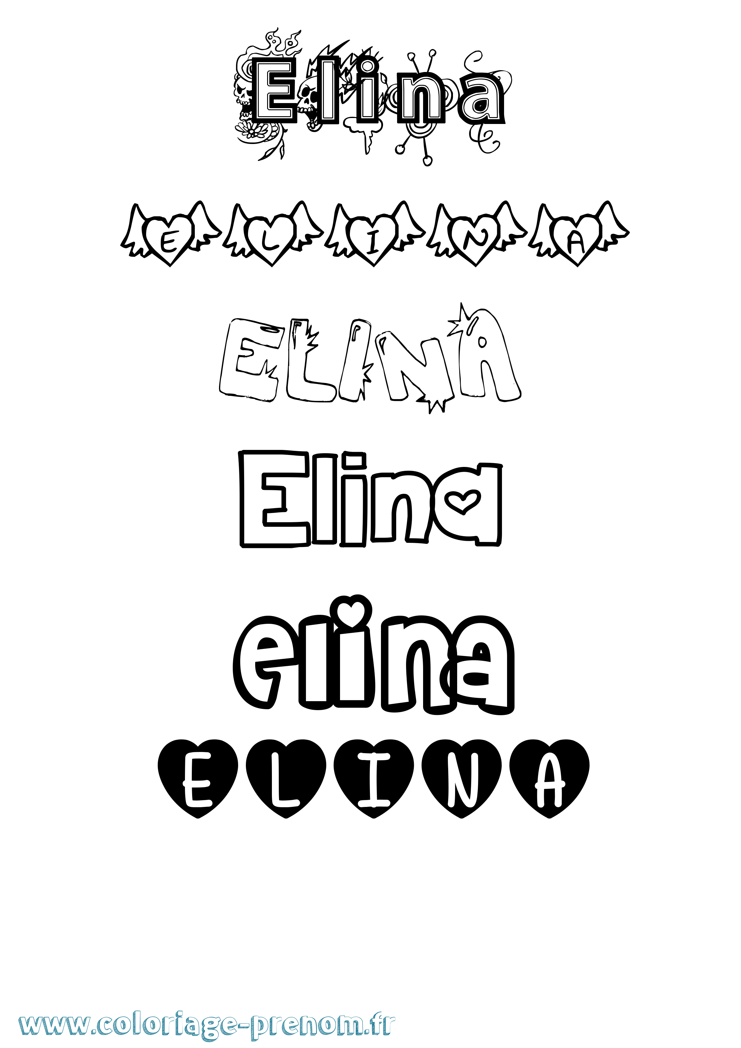Coloriage prénom Elina Girly