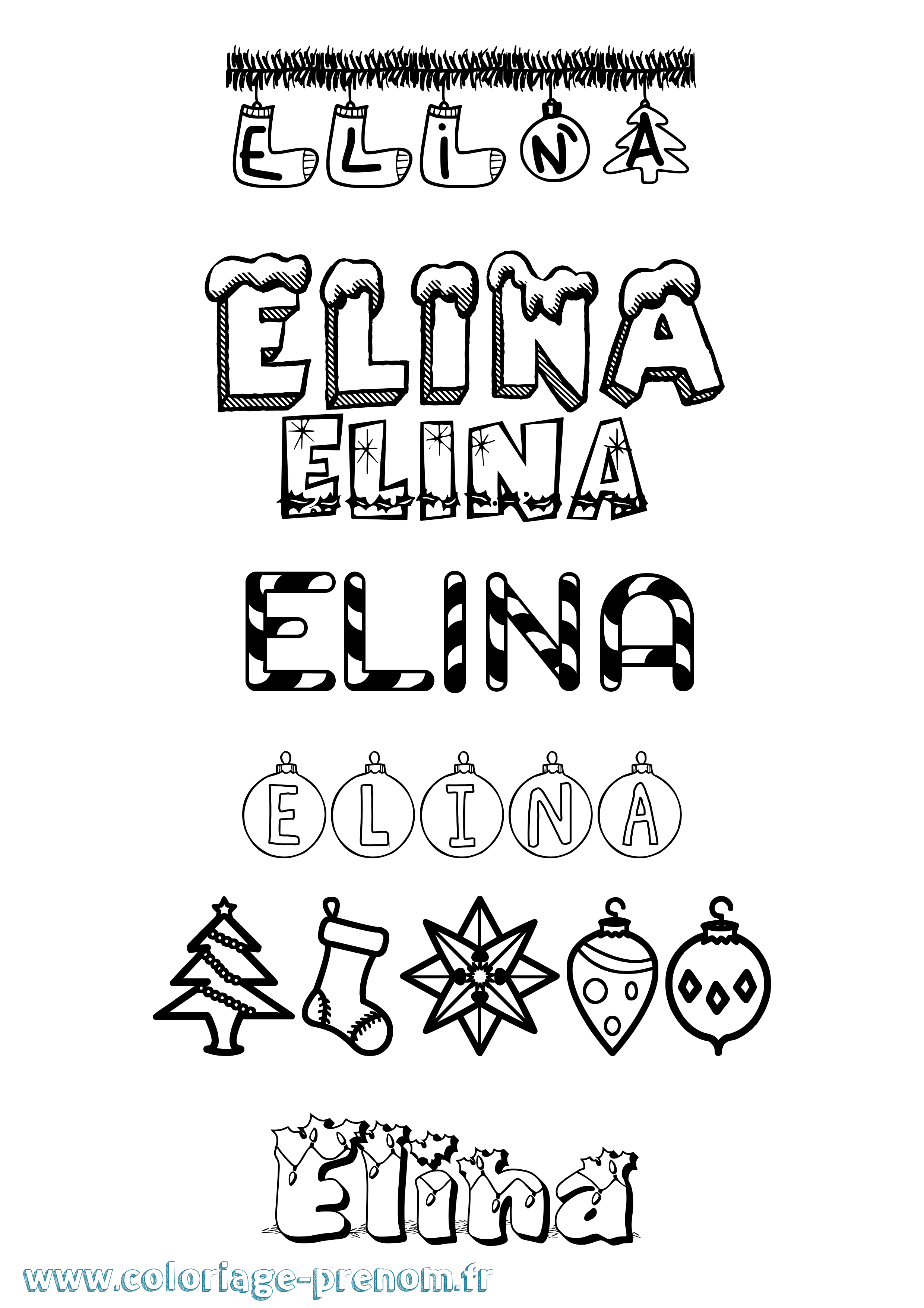 Coloriage prénom Elina Noël