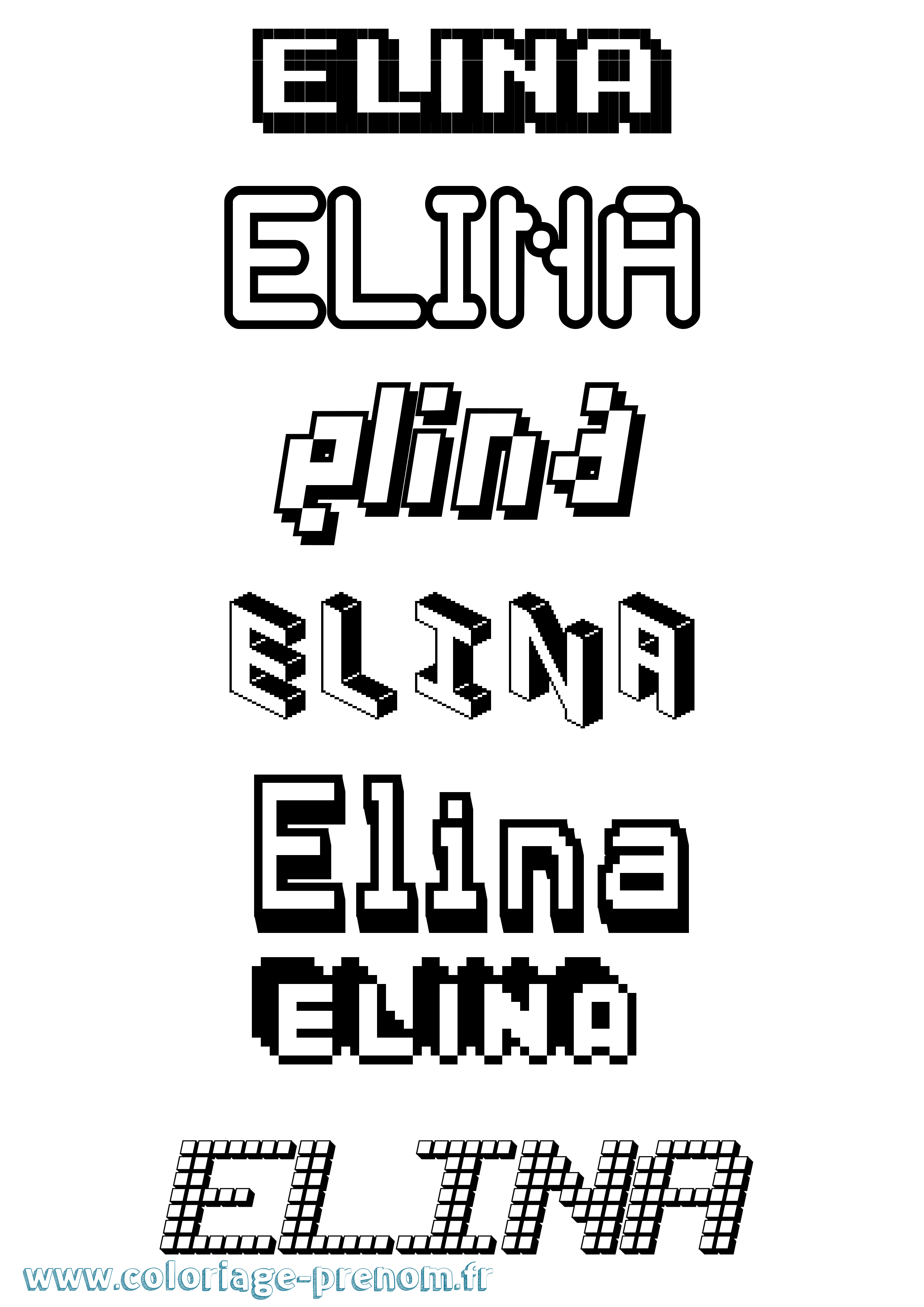 Coloriage prénom Elina Pixel