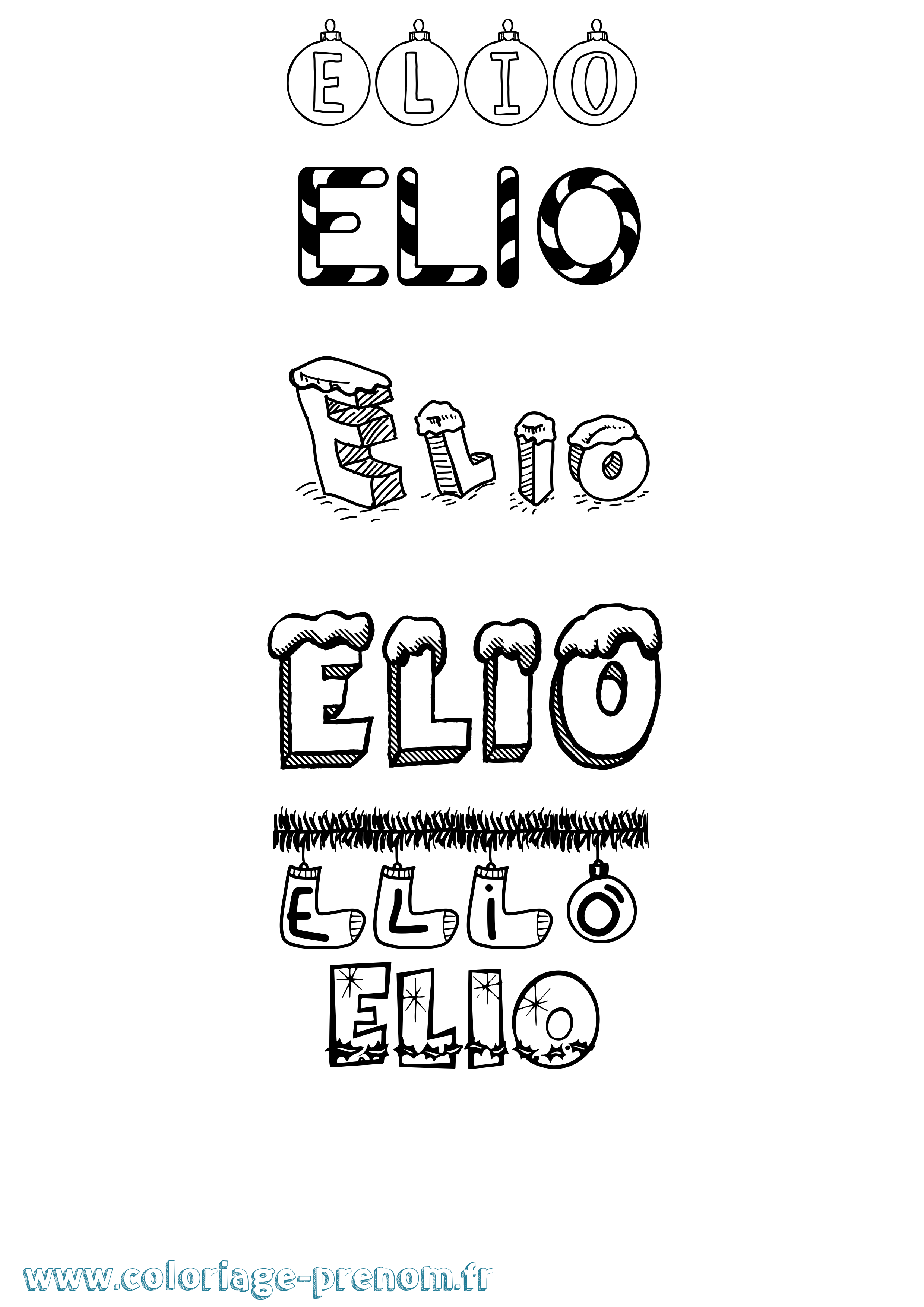 Coloriage Elio Noël Coloriage prénom Elio Noël