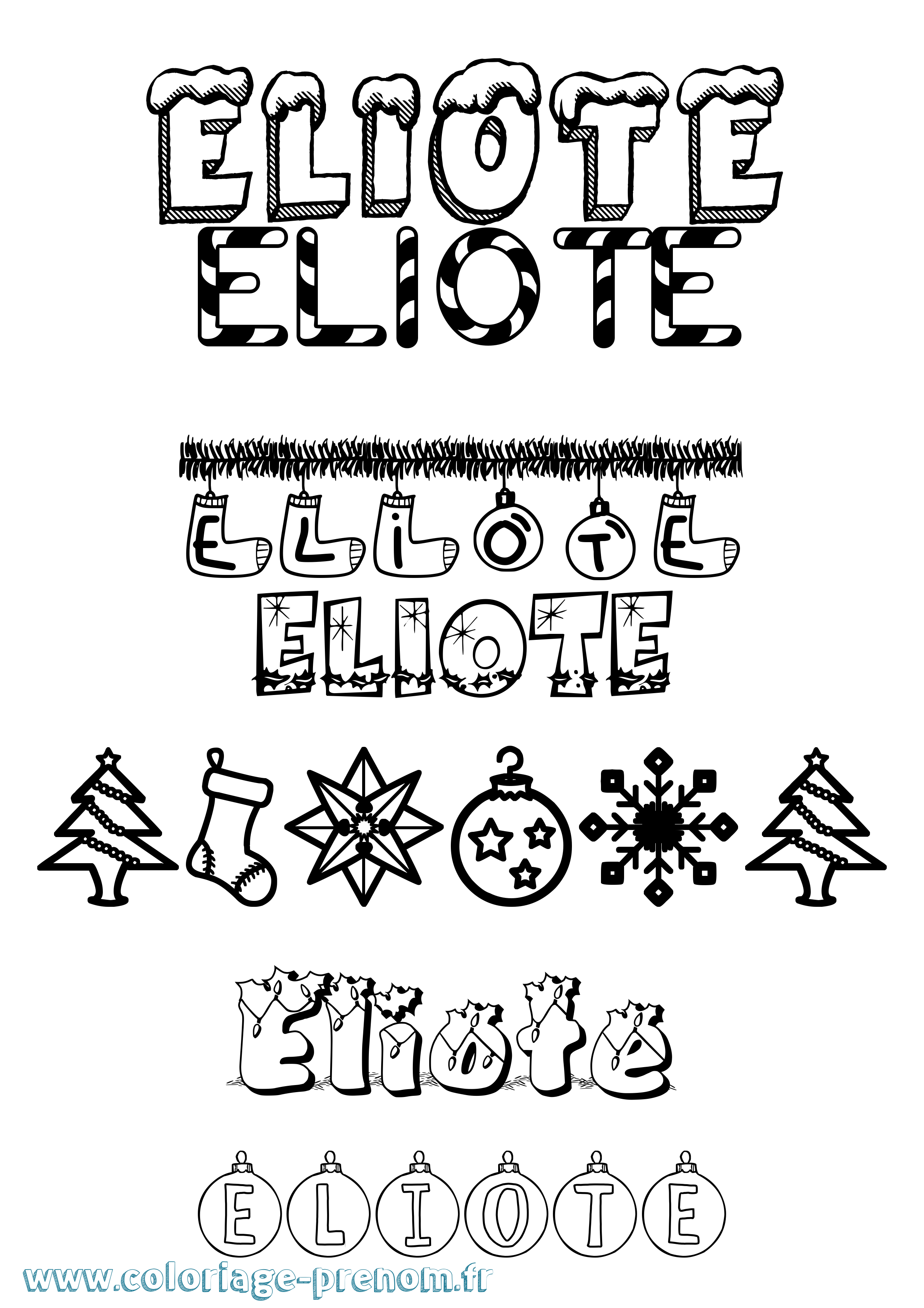 Coloriage prénom Eliote Noël
