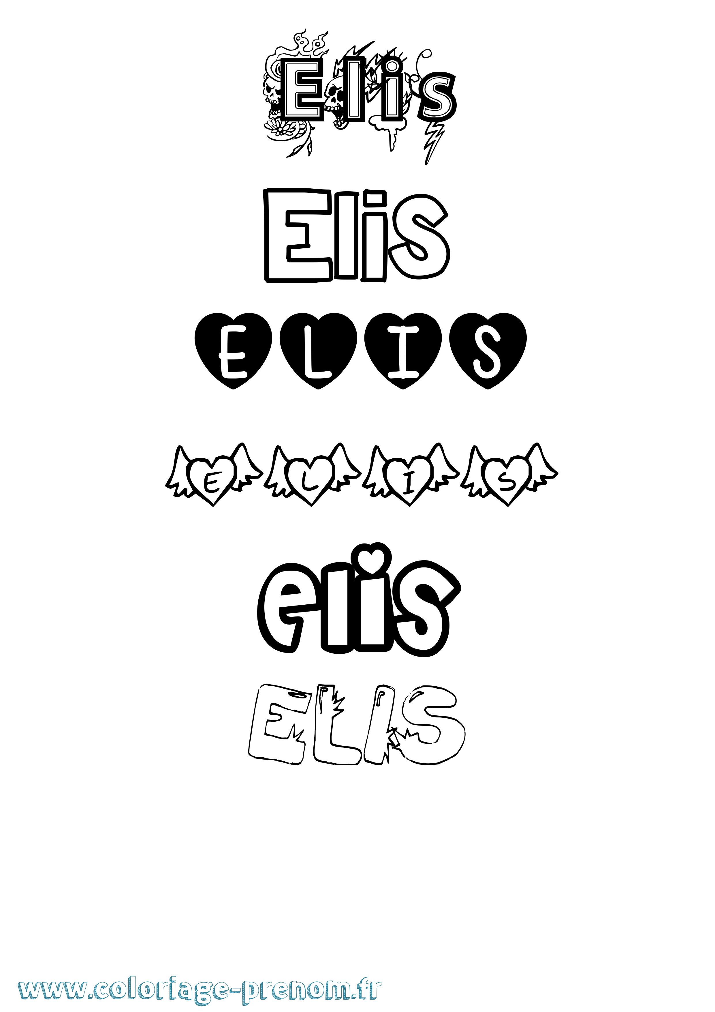 Coloriage prénom Elis Girly