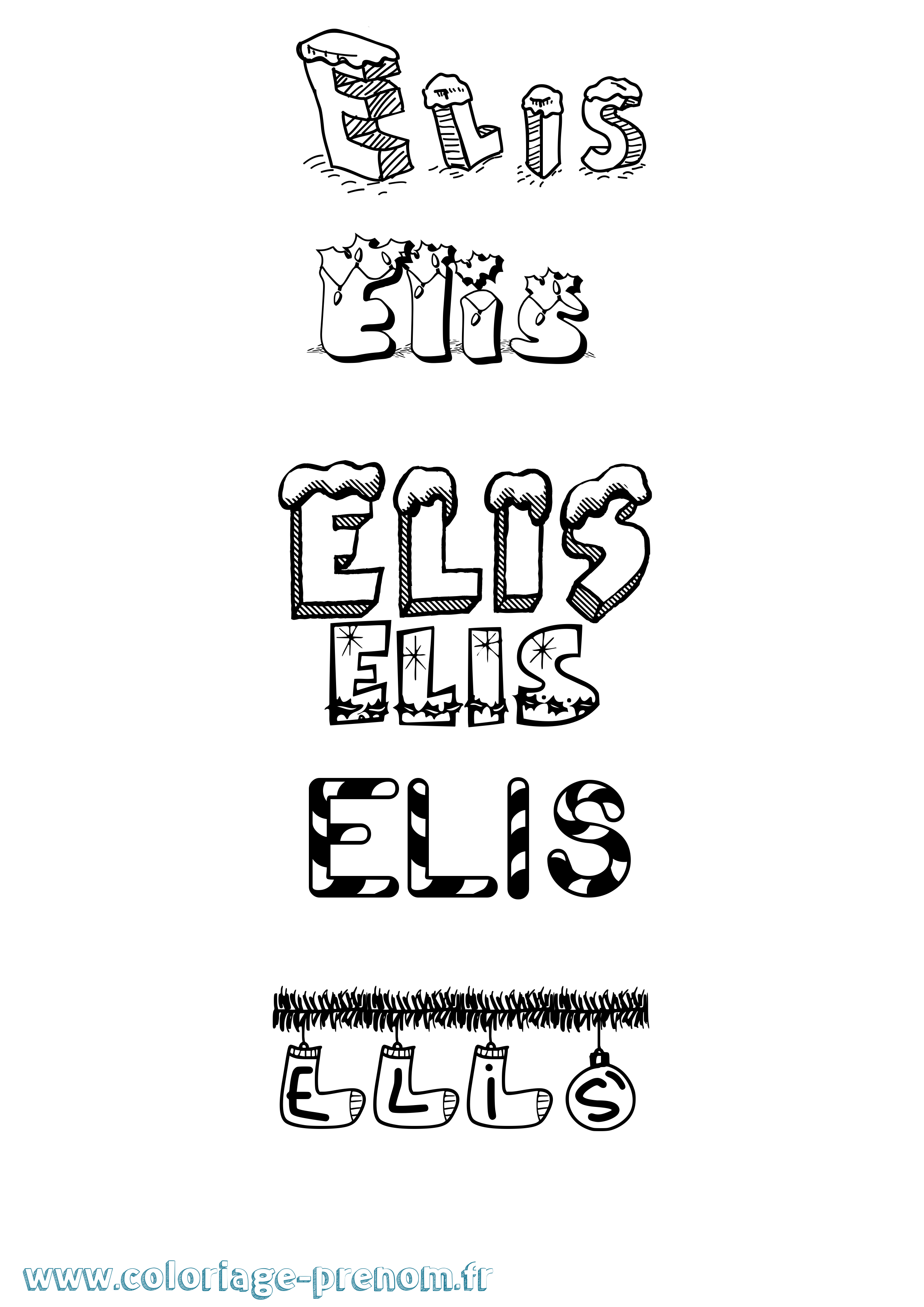 Coloriage prénom Elis Noël