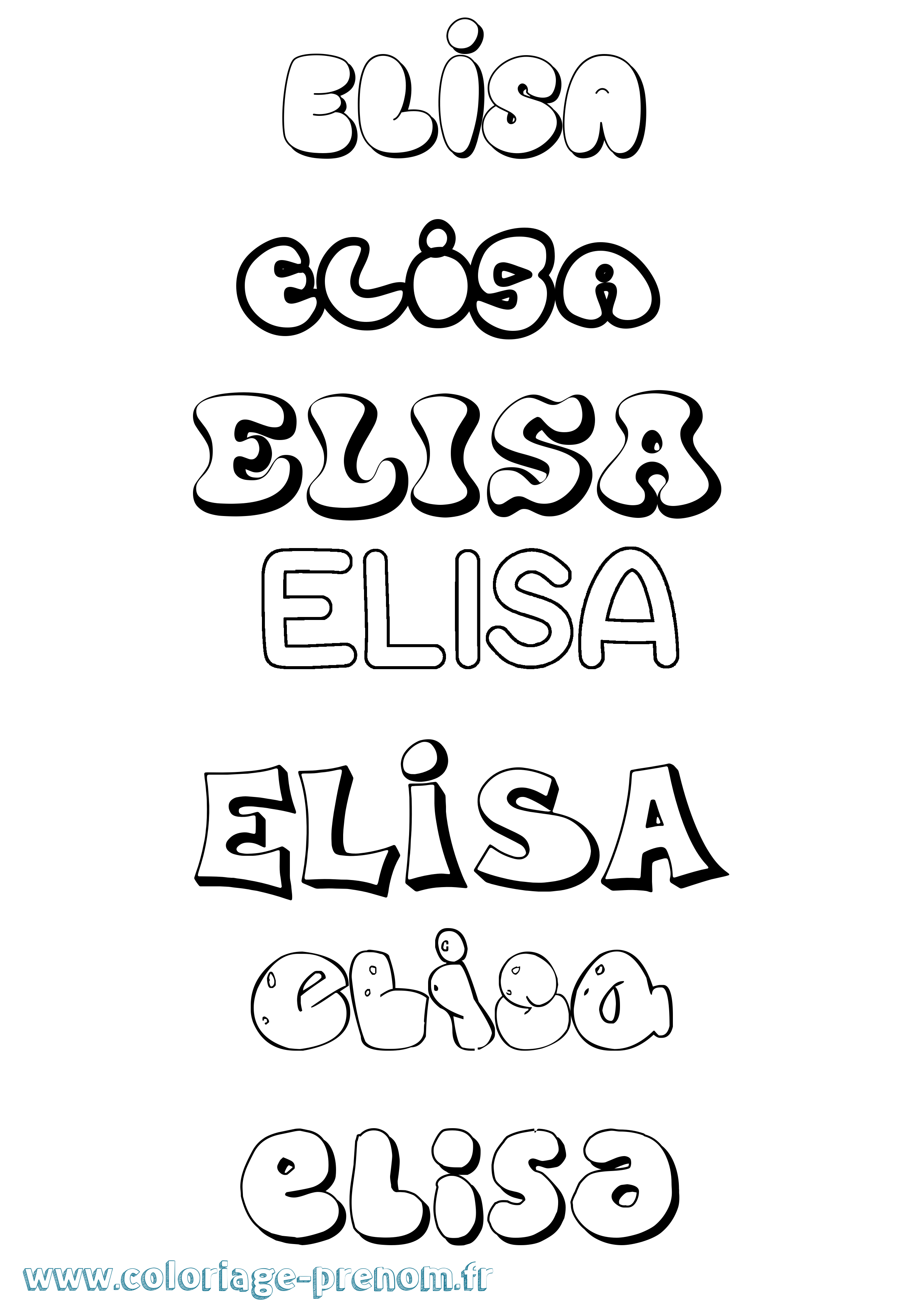 Coloriage prénom Elisa Bubble