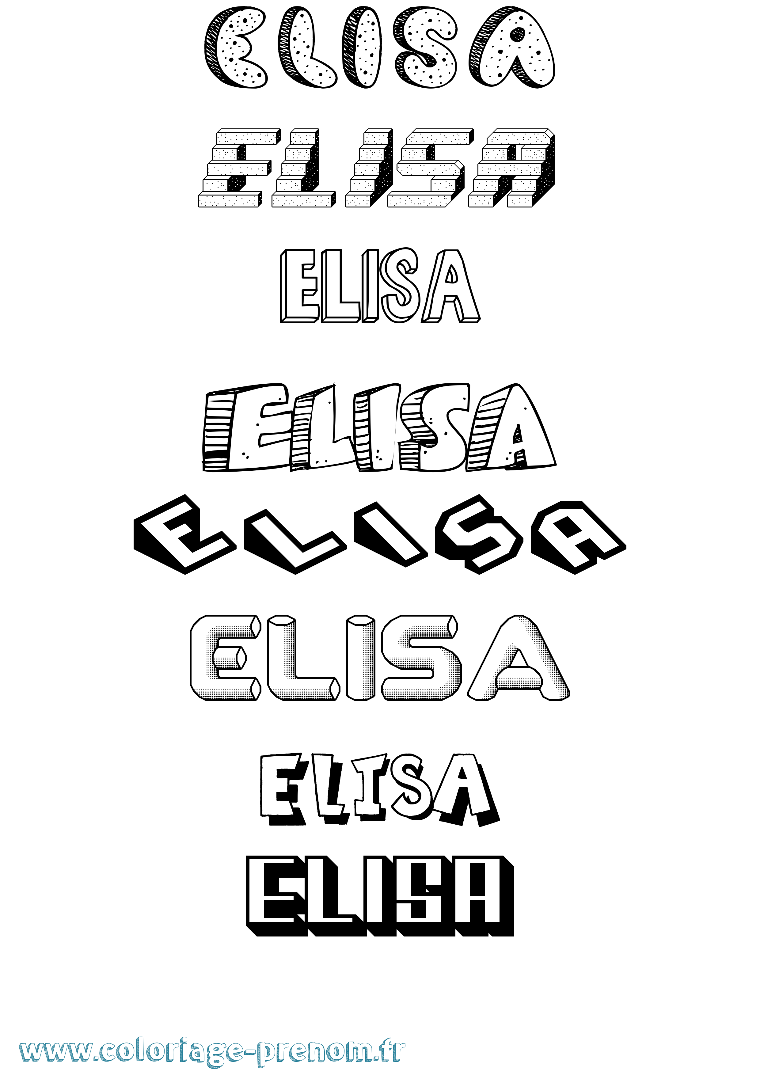 Coloriage prénom Elisa Effet 3D